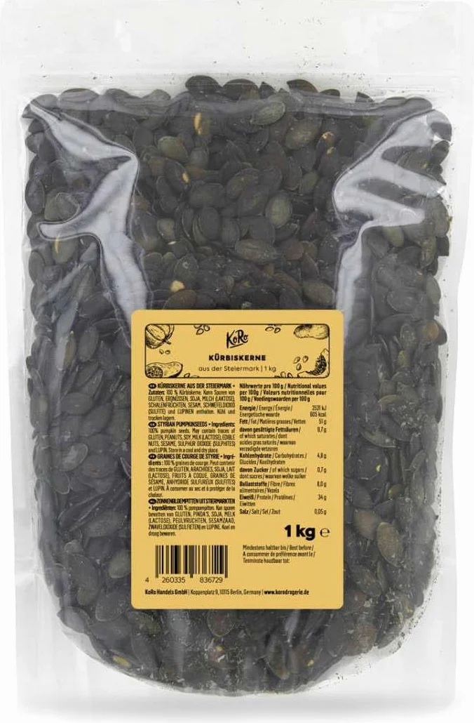 KoRo - Graines de courge de Styrie 1 kg - Naturel et non grillé, sans sel ni peau