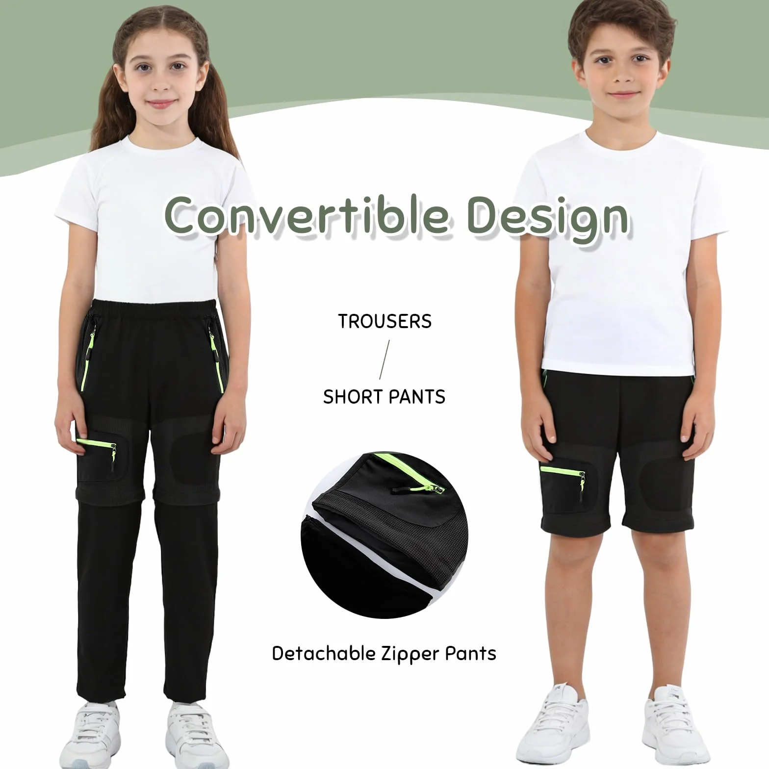 Pantalons de randonnée 2-en-1 Zip Off pour Enfants Garçons Filles Séchage Rapide d'été