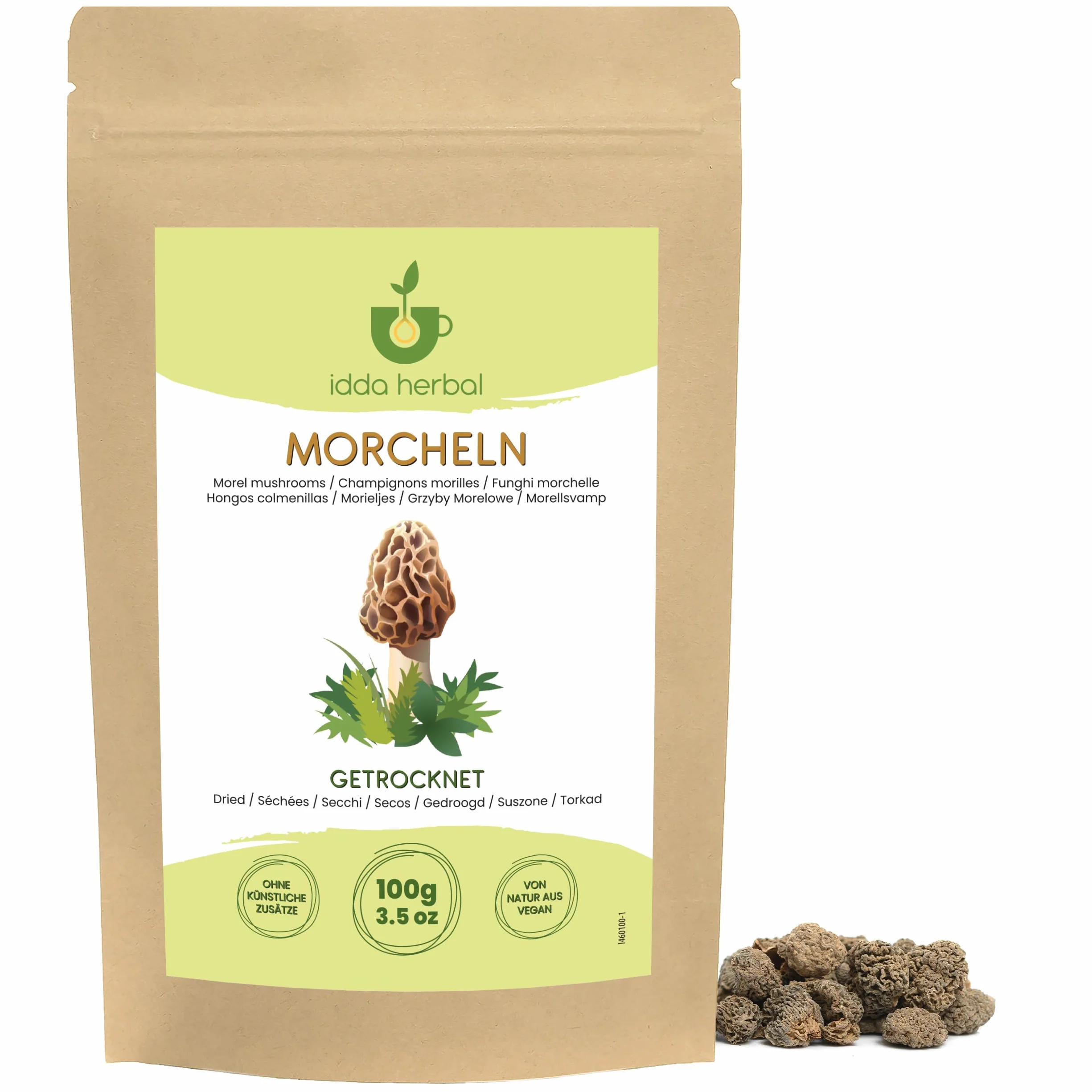 IDDA Herbal Morilles Séchées 100g, Morilles Pointues Deshydratées, Champignons Séchées, Morchella