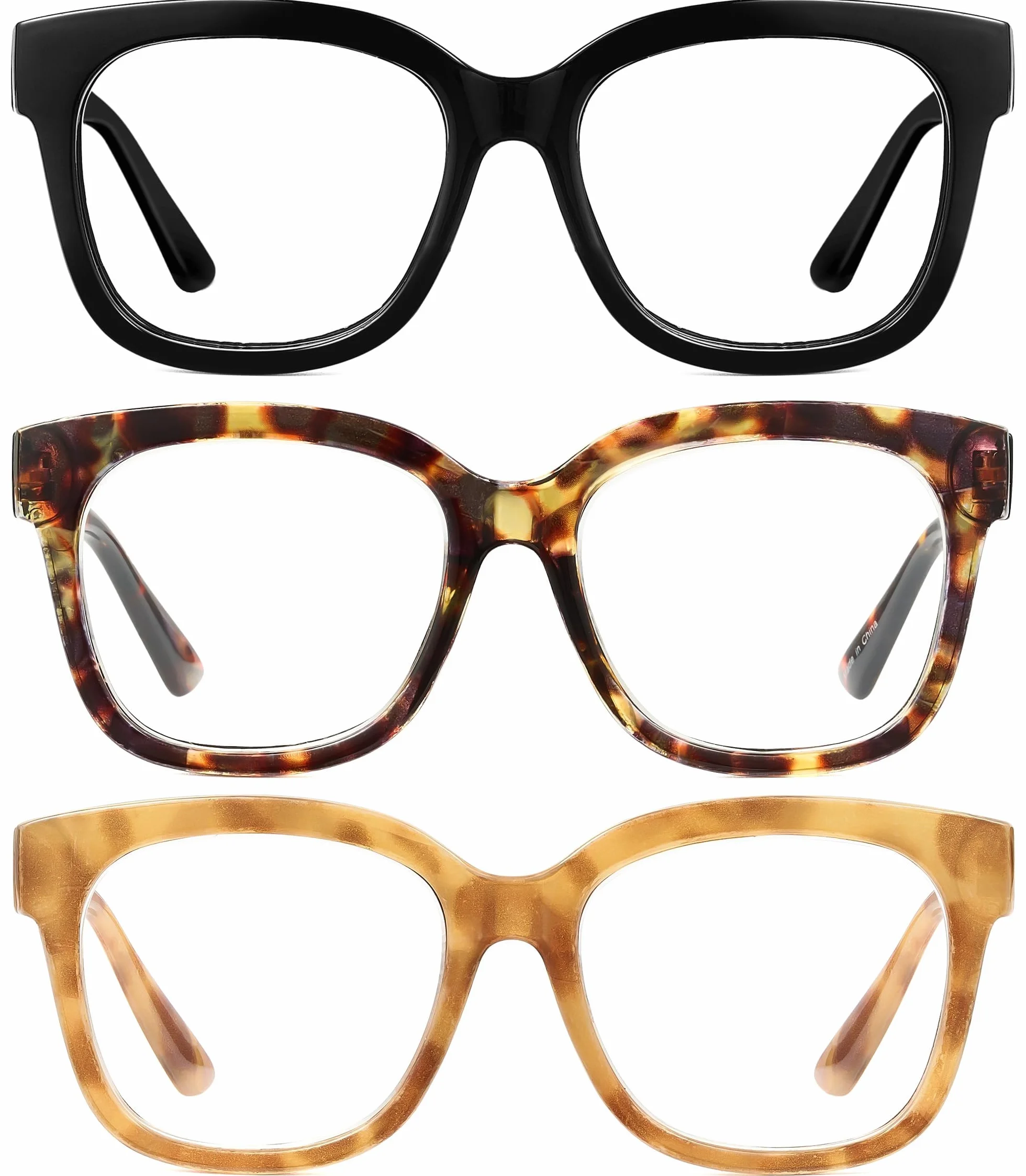 Lot de 3 Montures de Lunettes Carrées Surdimensionnées Anti-Lumière Bleue