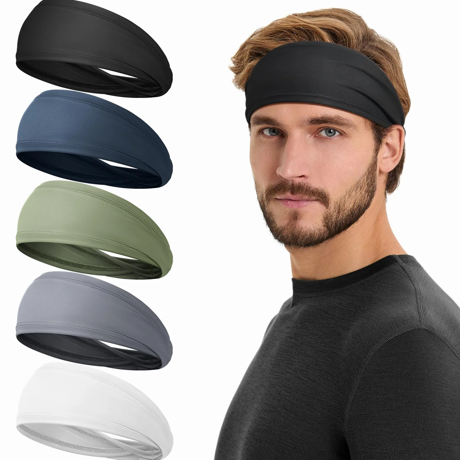 Bandeau Cheveux Homme Femme 5 Pcs Serre Tete Anti Transpiration Bandana Élastique Sport Headband Tennis Football Basketball Gym Cyclisme