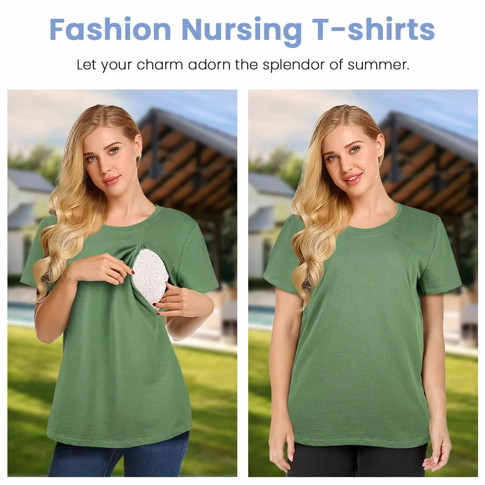 T-Shirt d'allaitement Femme Aolso Tops Blouse Manches Courtes col Rond Maternité