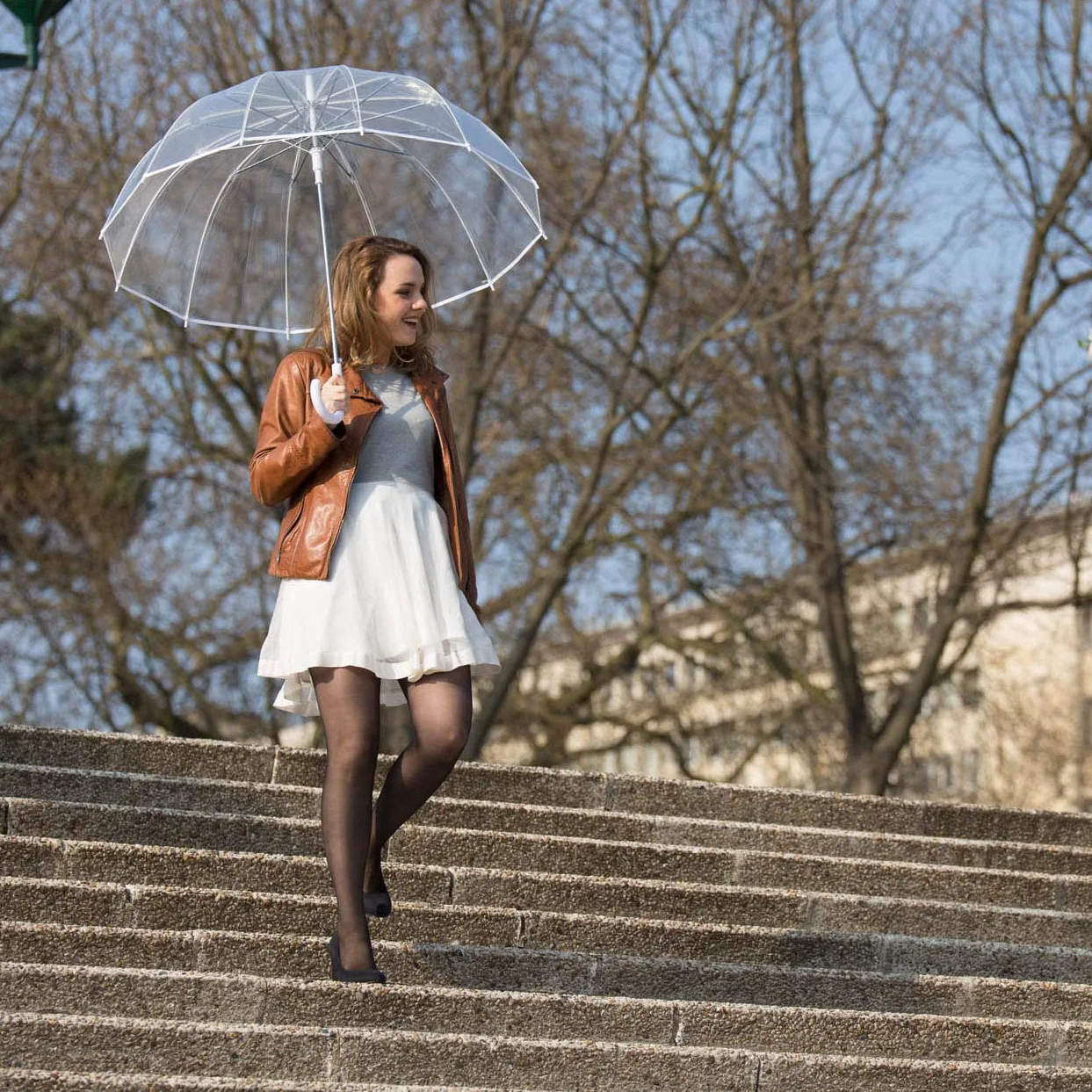SMATI Grand Parapluie Long Transparent Résistant au Vent 12 baleines Diamètre 102cm Ouverture automatique