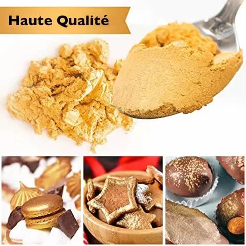 Poudre Alimentaire Or - Décoration Patisserie/gâteaux/Macarons/ (10g) - Qualité PREMIUM - Couleur Dorée et Paillette - 100% COMESTIBLE
