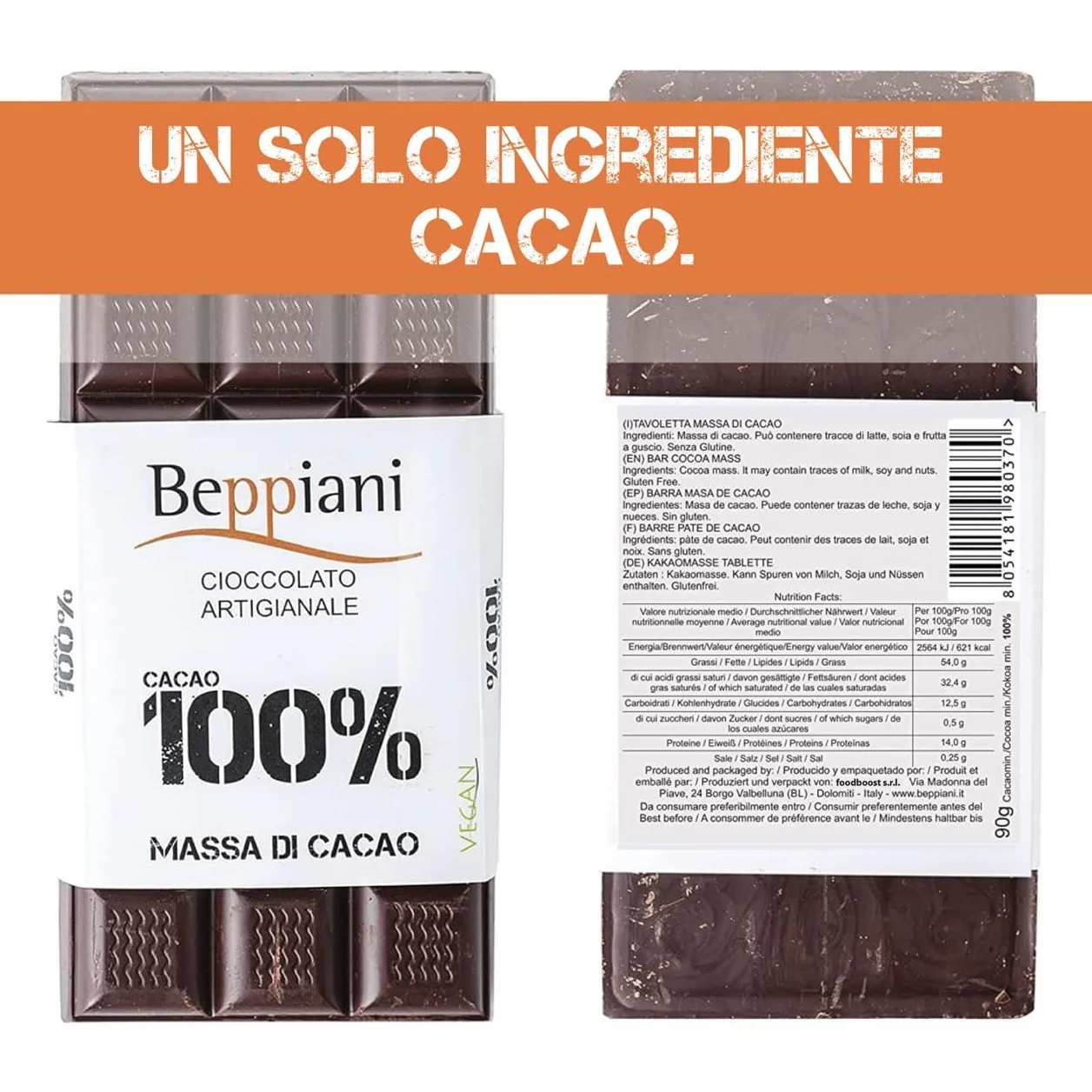 Beppiani 100% Pâte de Cacao, Chocolat Artisanal, vegan, sans sucre, riche en antioxydants, pour une alimentation équilibrée - Ensemble Made in Italy (10)