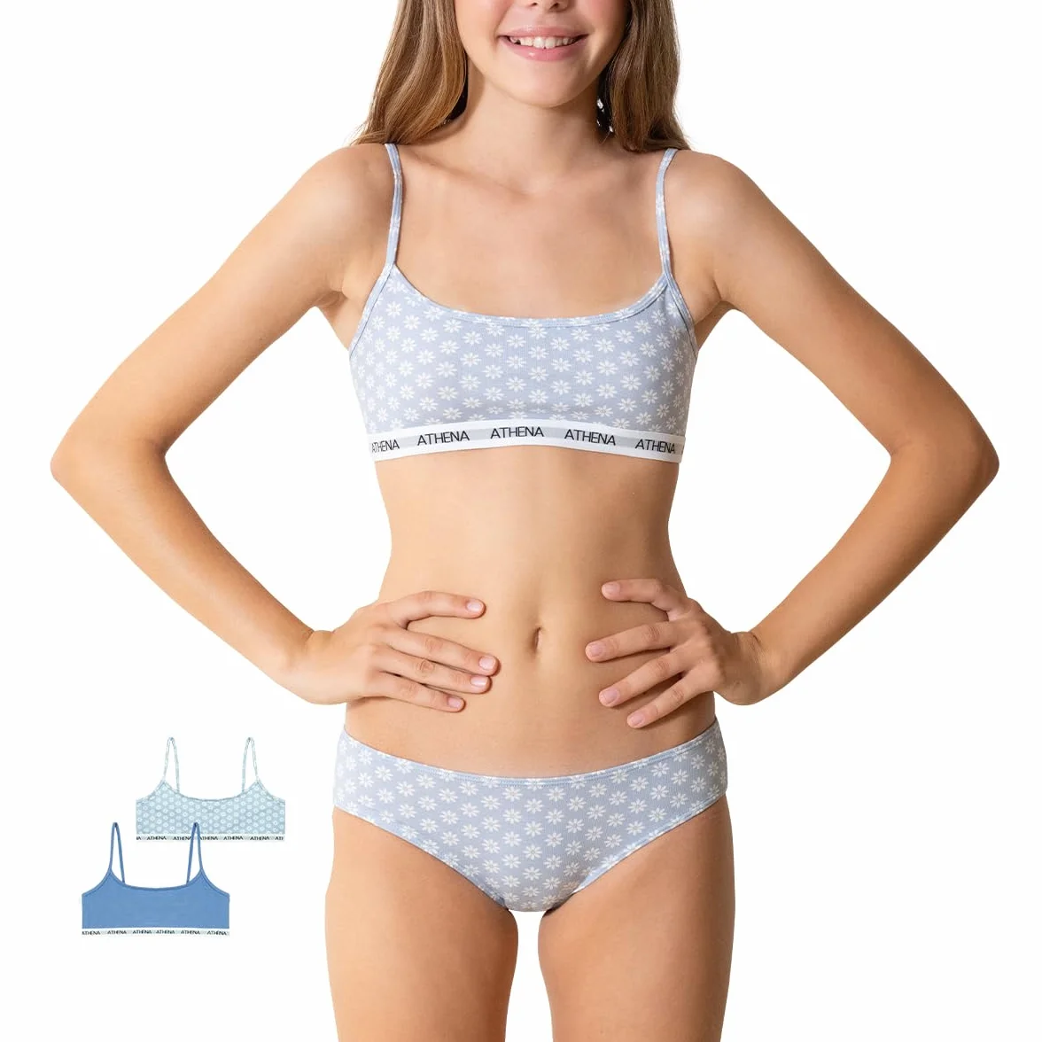 Athena Brassière Fille Lot de 2 Oeko-TEX® Imprimé Uni Fines Bretelles
