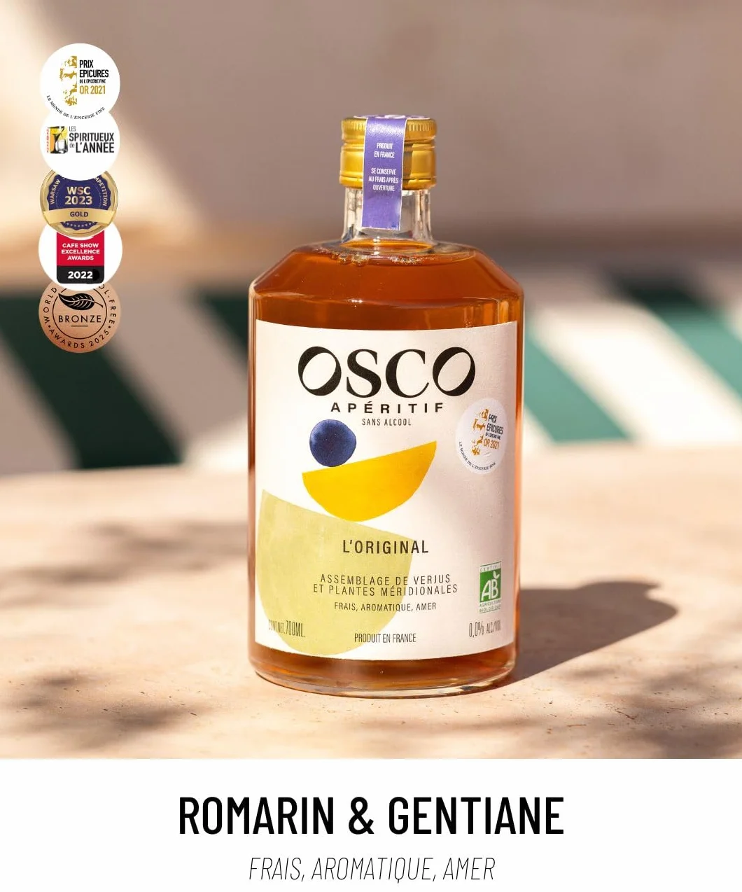 OSCO L'Original apéritif sans alcool 0.0% bio 700 ml - Spiritueux sans alcool amer, aromatique, frais - Apéritf vegan, sans gluten, plusieurs fois primé et à faible teneur en sucre