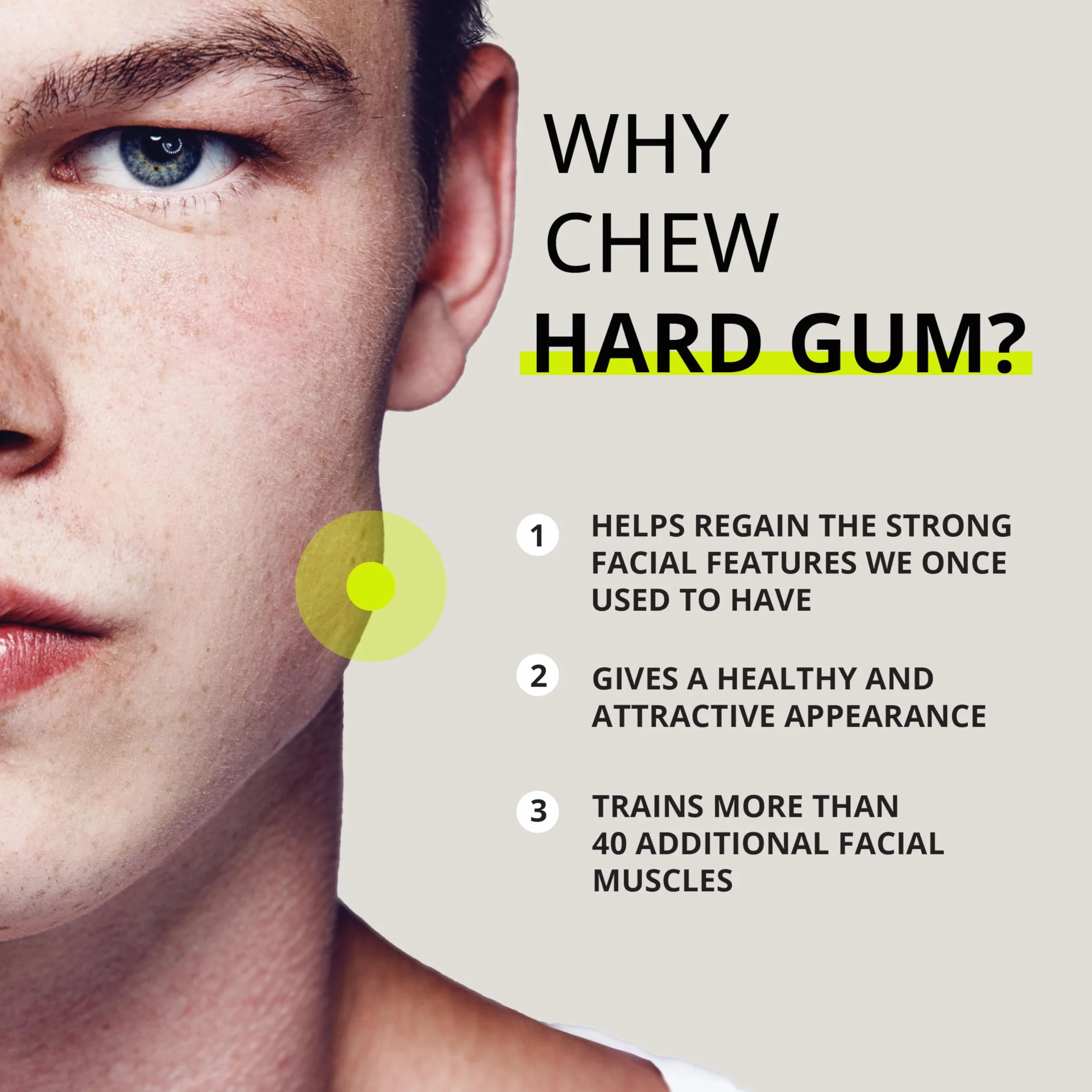 Jawliner® Chewing-gum à mâcher pour sculpter la mâchoire, renforcer les muscles, entraînement facial, mewing - Menthe - 40 pièces