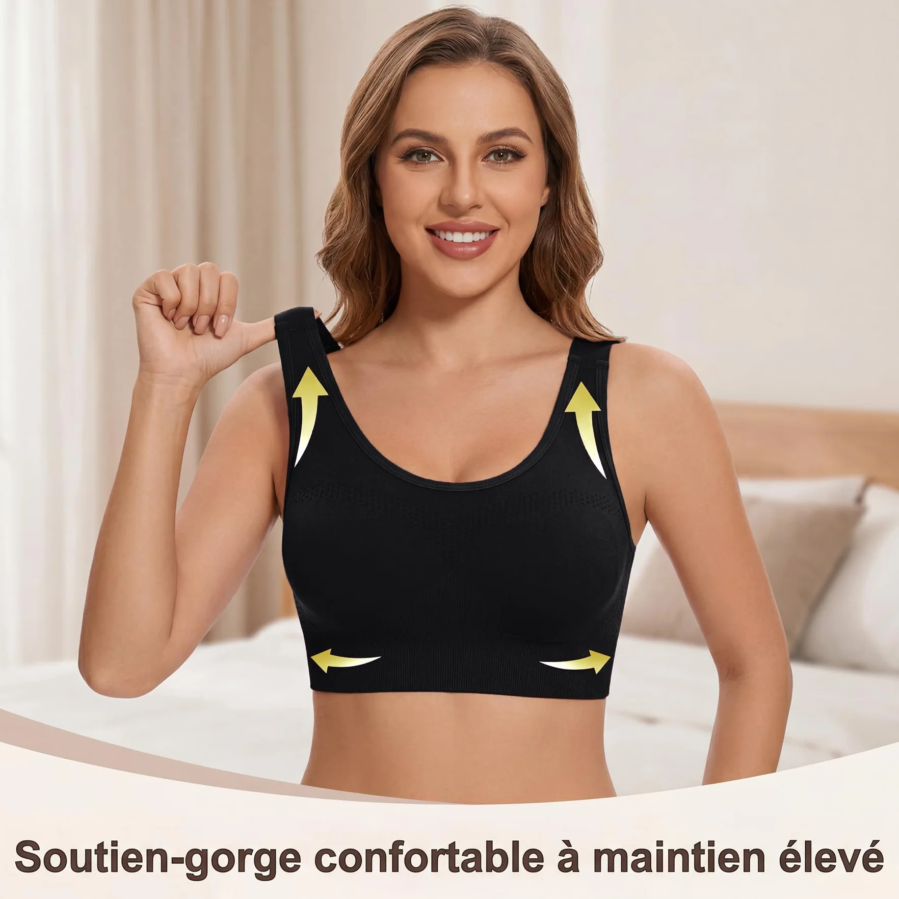 Soutien-Gorge de Sport Femme à Bretelles Larges Réglables Maintien Moyen à Élevé pour Fitness Running Yoga S-XL