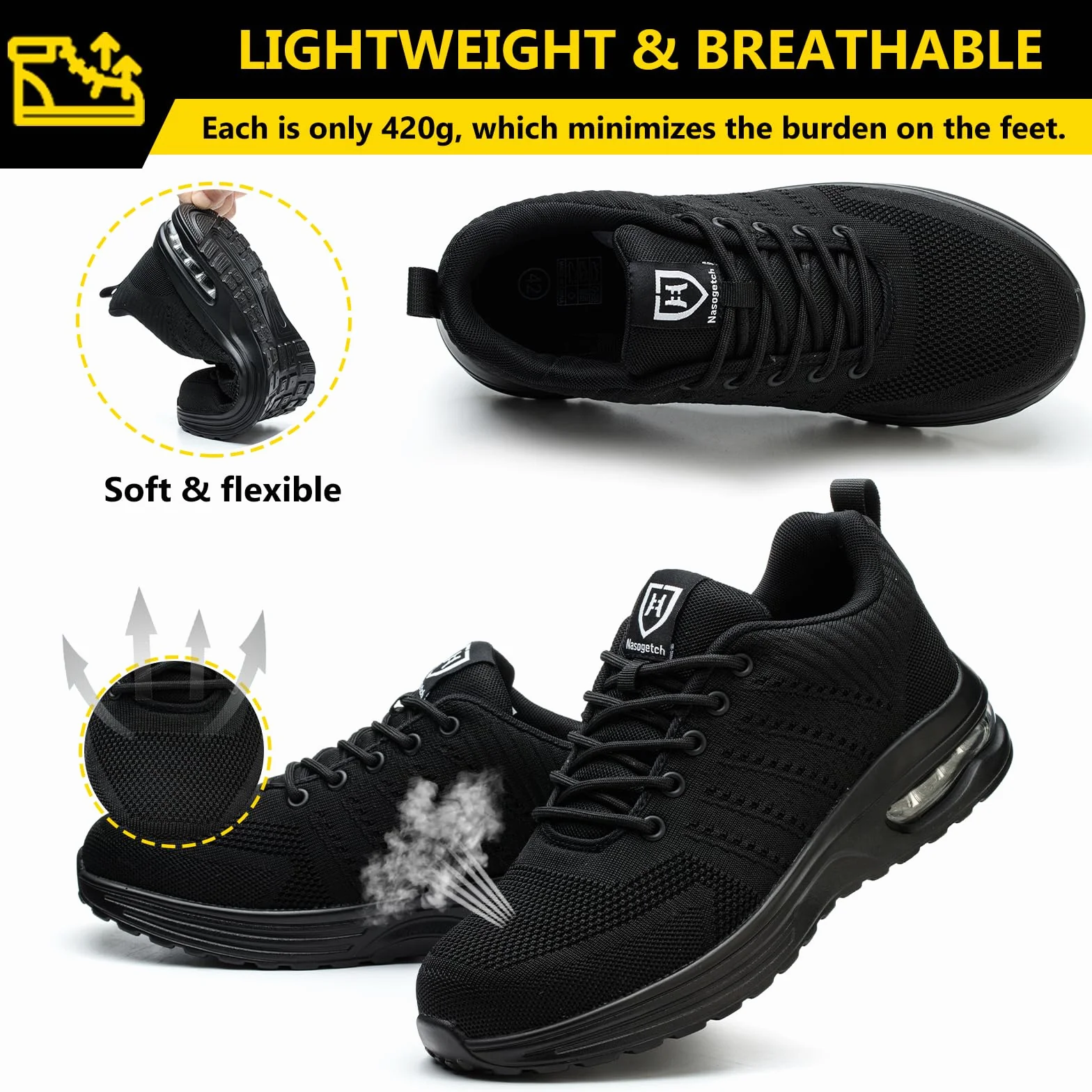 Baofular Chaussures de Sécurité Hommes Femmes Légères Antidérapantes Respirantes Chaussures de Travail