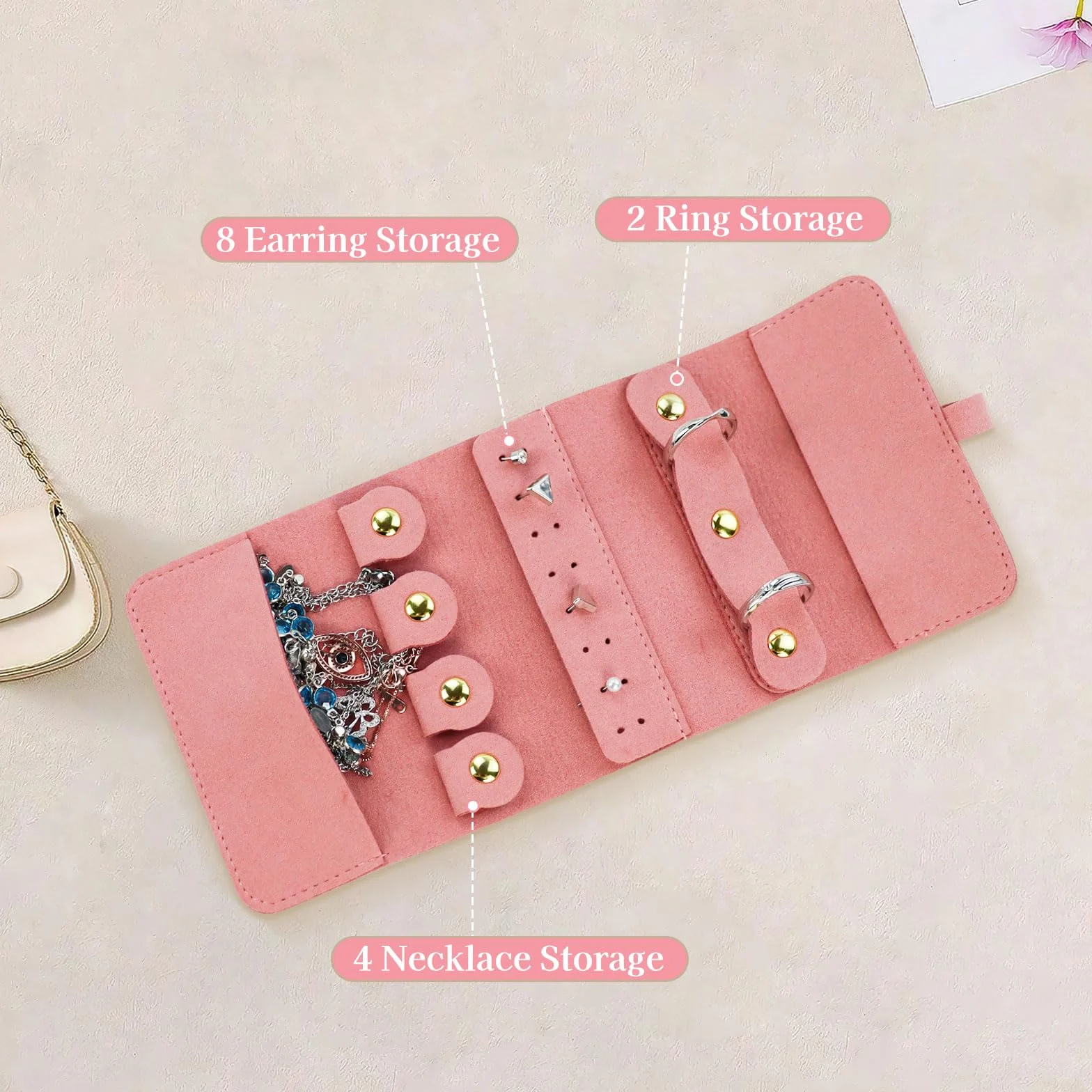 Moda Rouleaux à Bijoux pour Femme - Organisateur de Bijoux de Voyage Pliable - Sac à Bijoux Portable