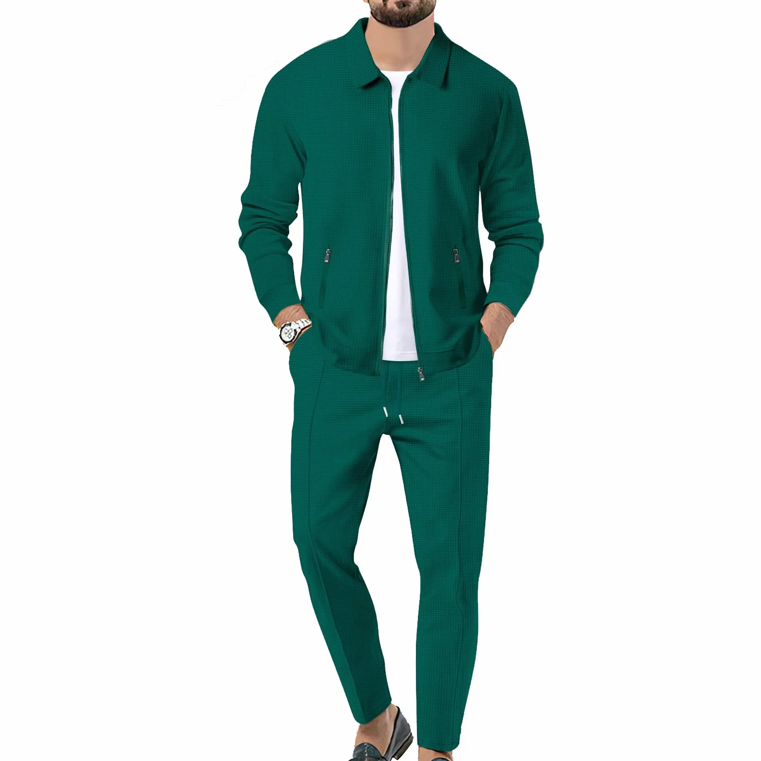Survêtement Homme Waffle Soft Ensemble Veste Et Pantalon Jogging 2 Pièces