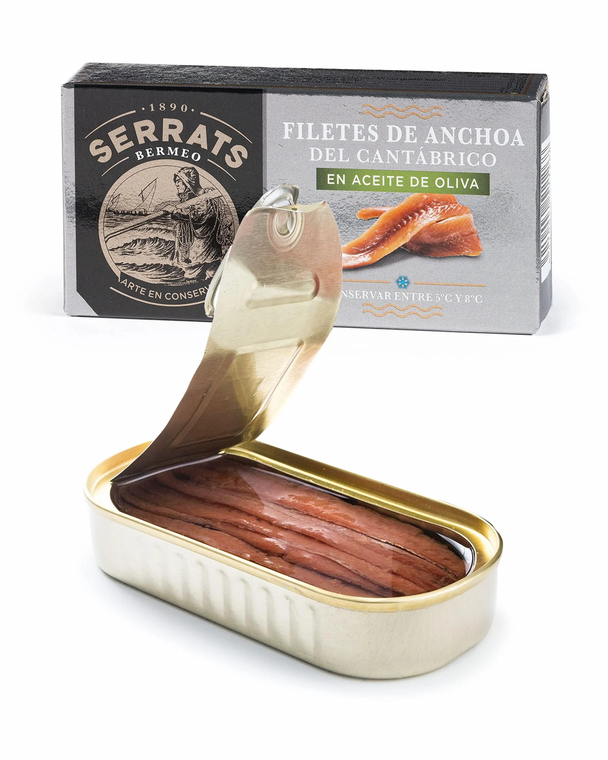 CONSERVAS SERRATS - Anchois de Cantabrique à l'Huile d'Olive - 6 Boîtes x 50g (Total : 600g) - Fabrication Artisanale, 100% Naturel, Sans Arêtes, Gourmet, Riche en Oméga 3