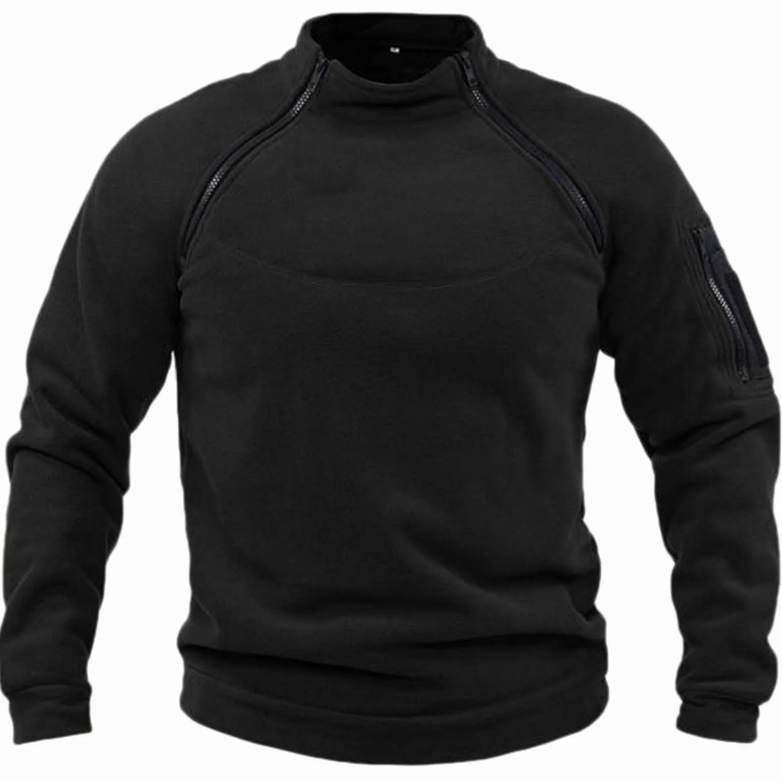 Polaire Veste Militaire Hommes Tactique Chaud Zippé Sweatshirt sans Capuche Coupe-Vent