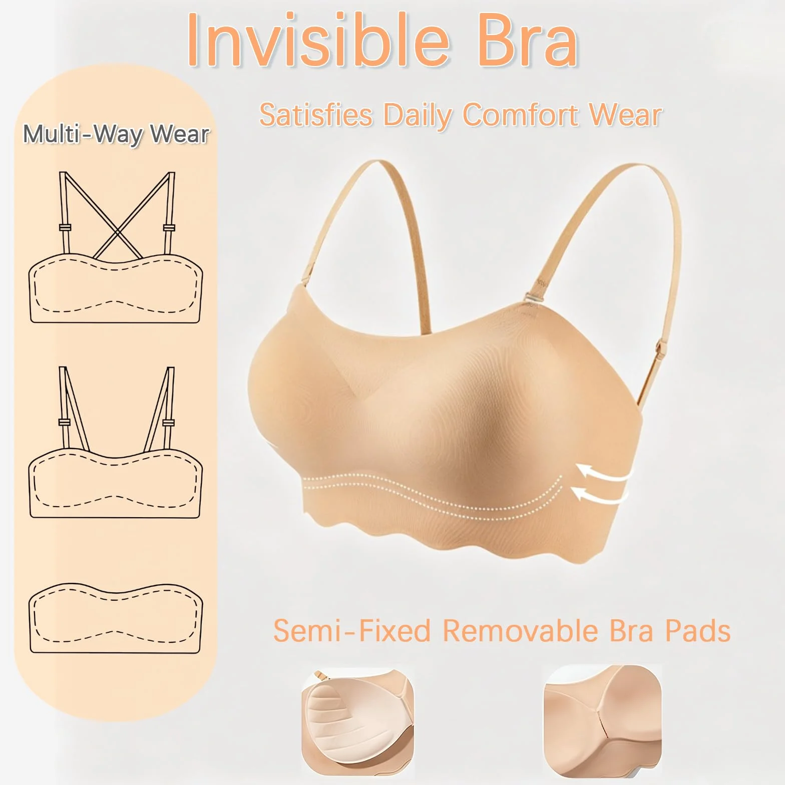 Lot de 2 soutiens-gorge sans bretelles sans couture pour adolescentes - Bralettes invisibles avec bretelles remplaçables