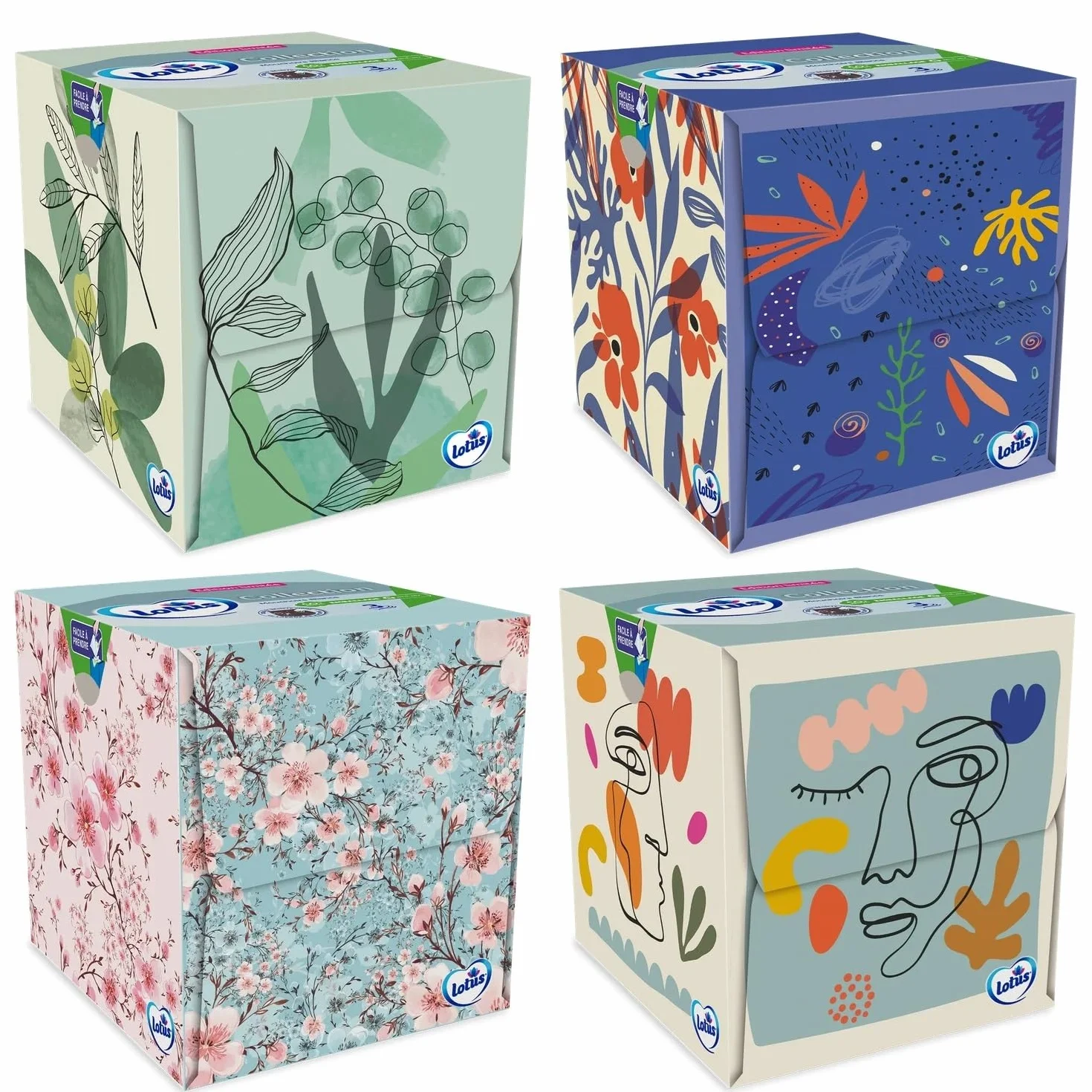 Générique Lotus Cube 192 Mouchoirs blanc en boîte (Lot de 4 Boîtes x 48 Mouchoirs) 3 épaisseurs pour plus de confort - Offre Spéciale