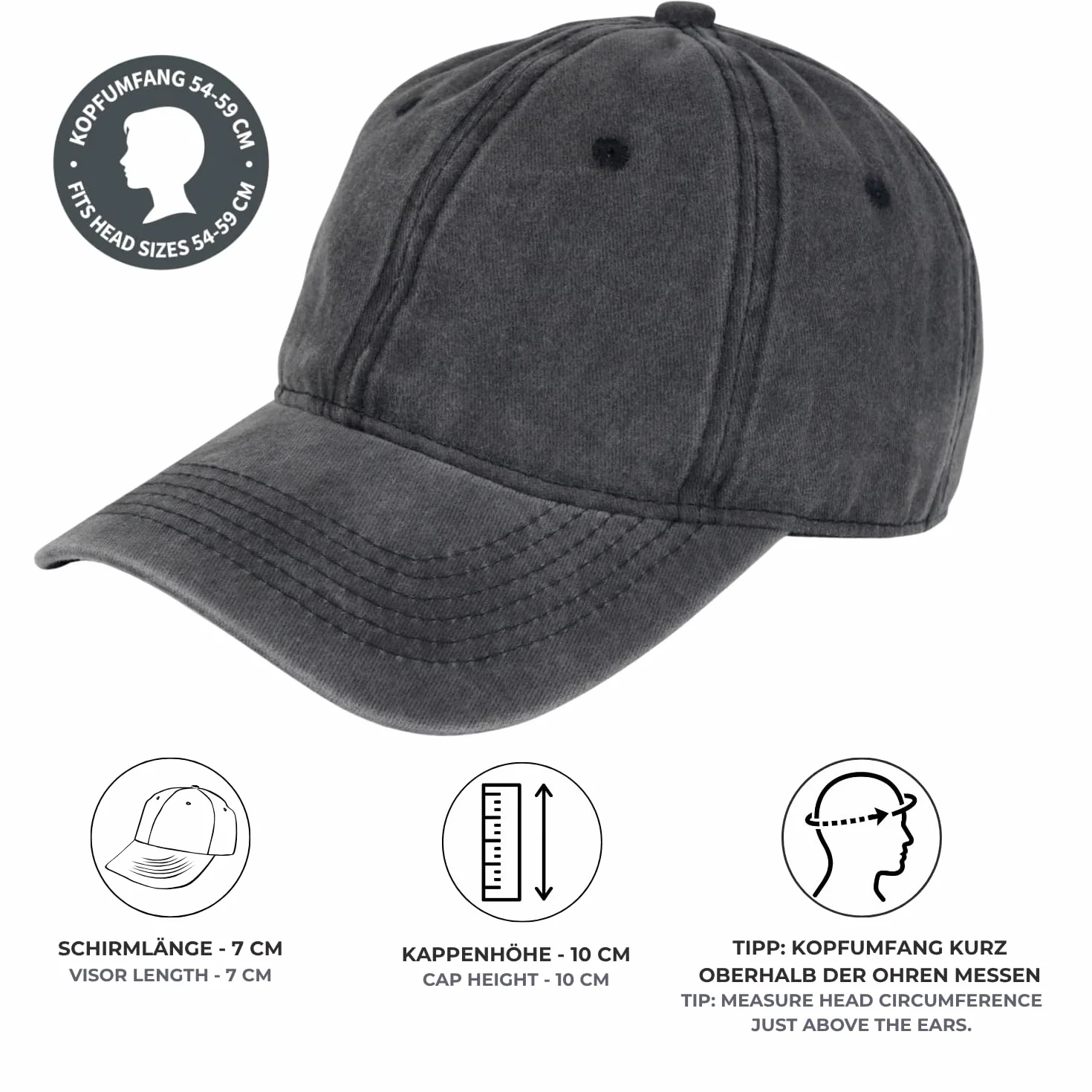 styleBREAKER Casquette Baseball Look Vintage Ajustable 6-Panel Coton Visier Courbé
