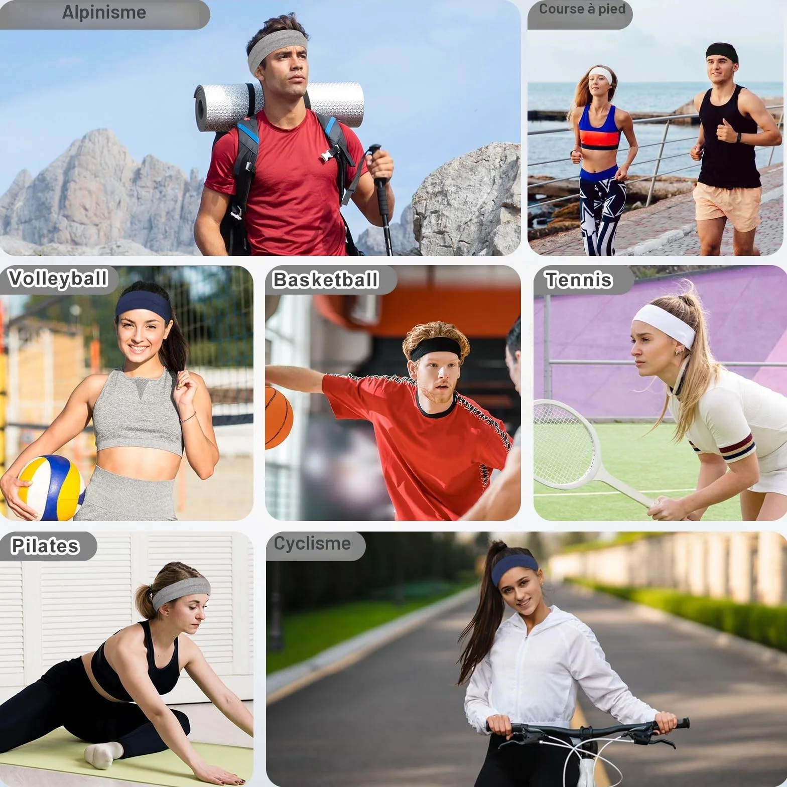 Bandeau Cheveux Sport Femme Homme Antidérapant Headband Running Yoga Fitness 4 Pièces