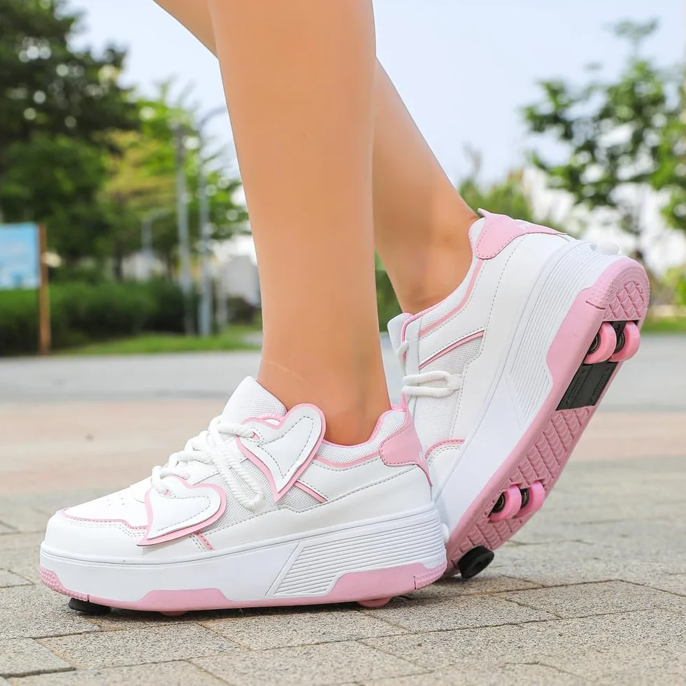 Chaussures à Roulette 2 en 1 Patins Rétractables Enfant avec Frein Avant Réglables
