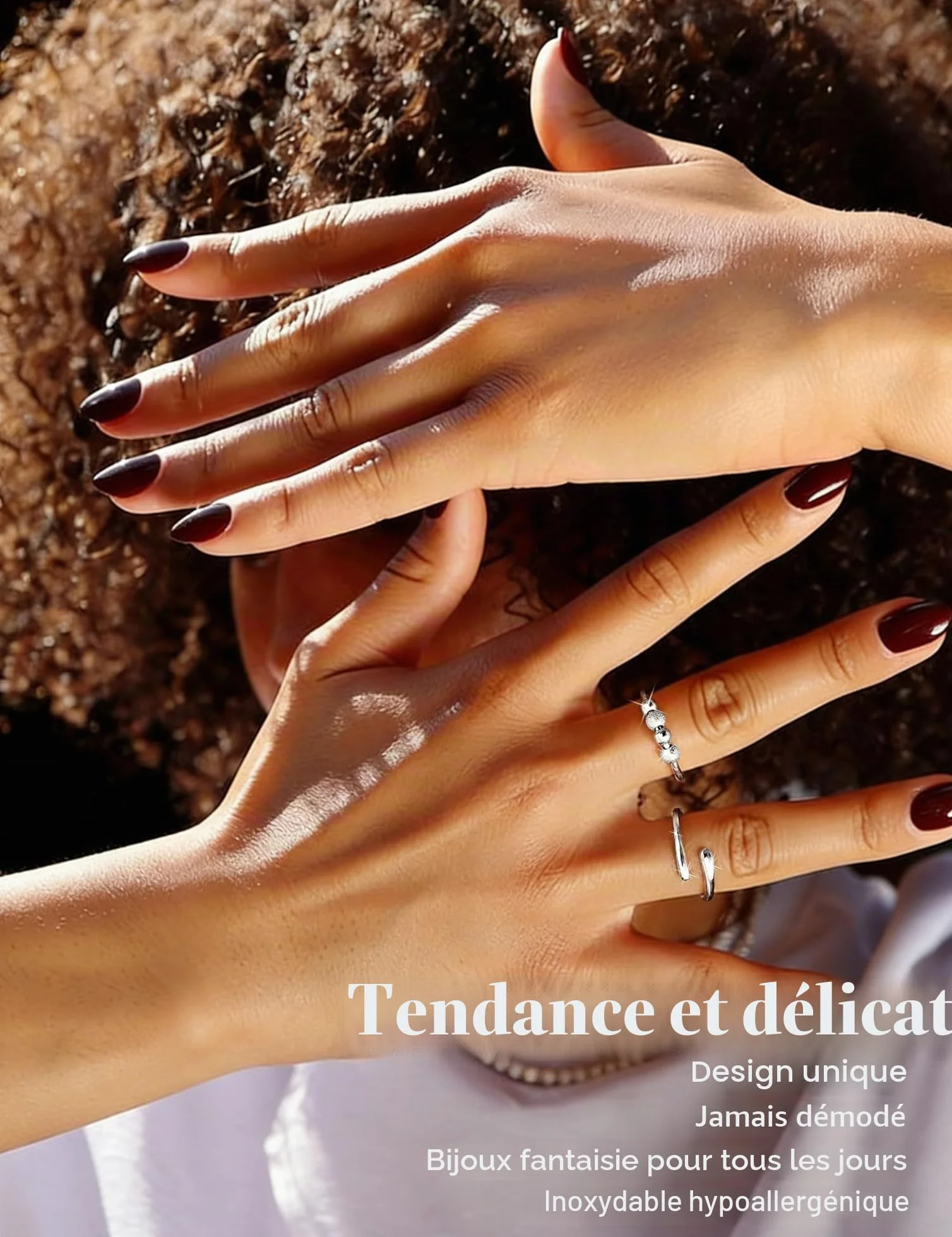 Bague Anti Stress Femme Argent 925 Bague Reglable Spinner Ring avec Perles