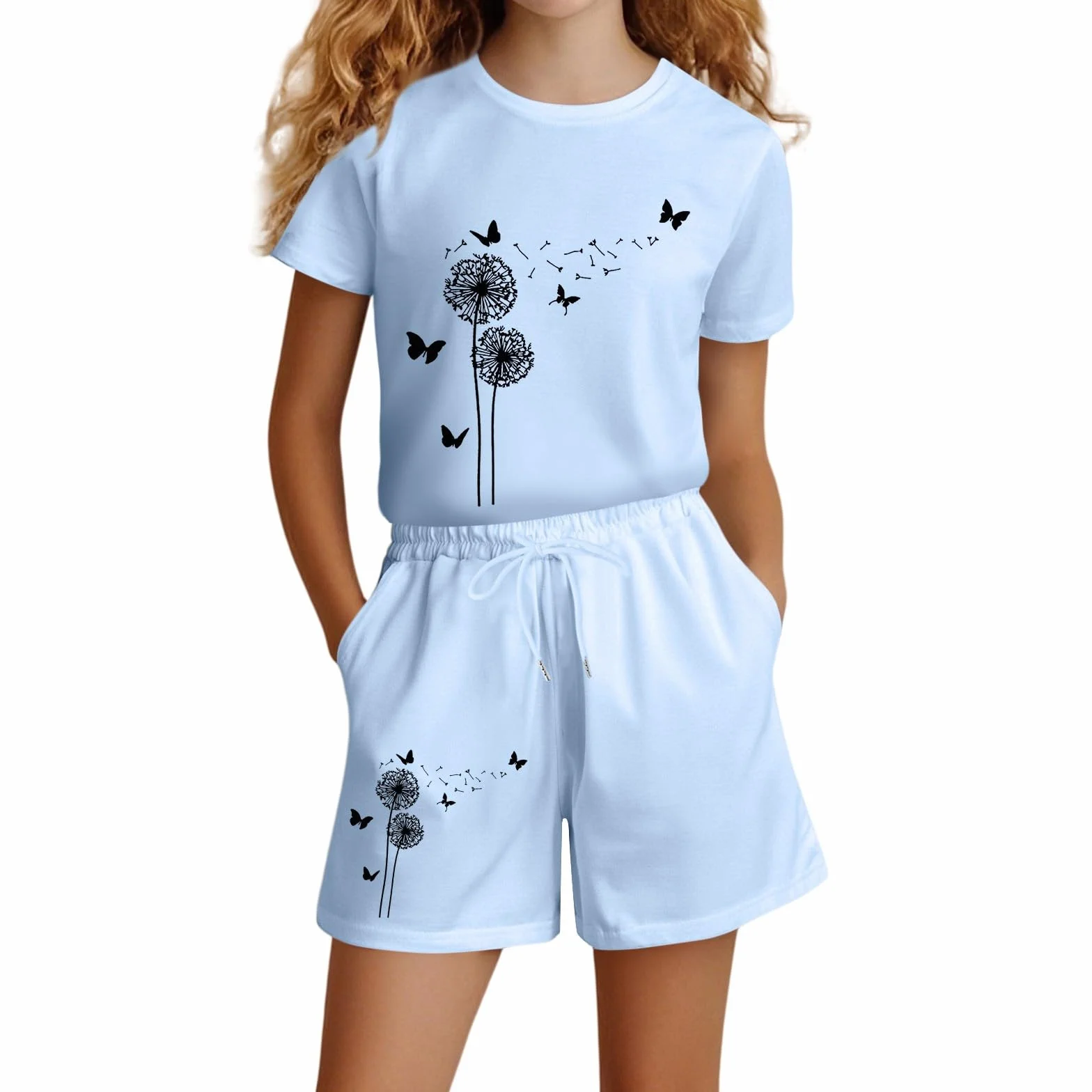 Ensemble d'été décontracté à manches courtes pour enfants et filles - T-shirt haut et short