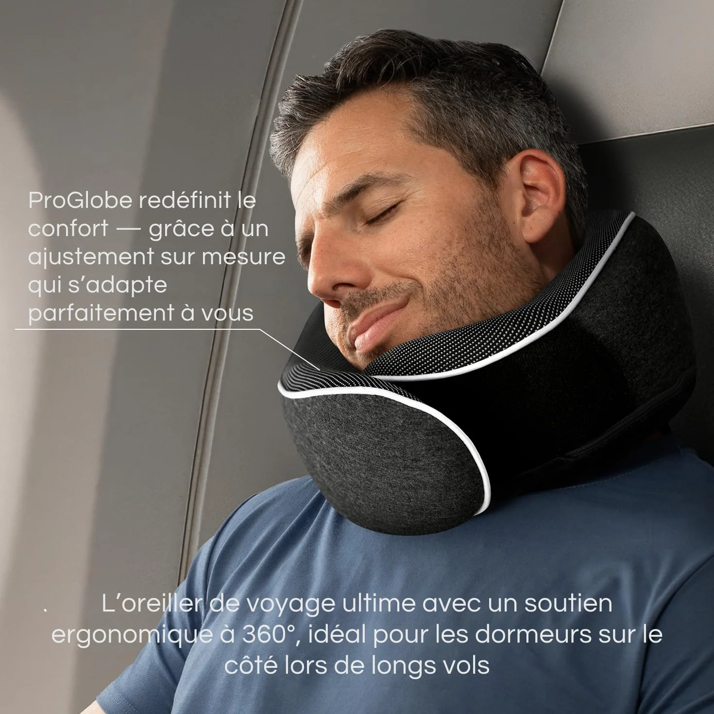 Coussin de Nuque Mousse à Mémoire de Forme Orthopédique pour Voyage Avion Voiture Train avec Masque Sommeil 3D Sac Maille Gris Foncé