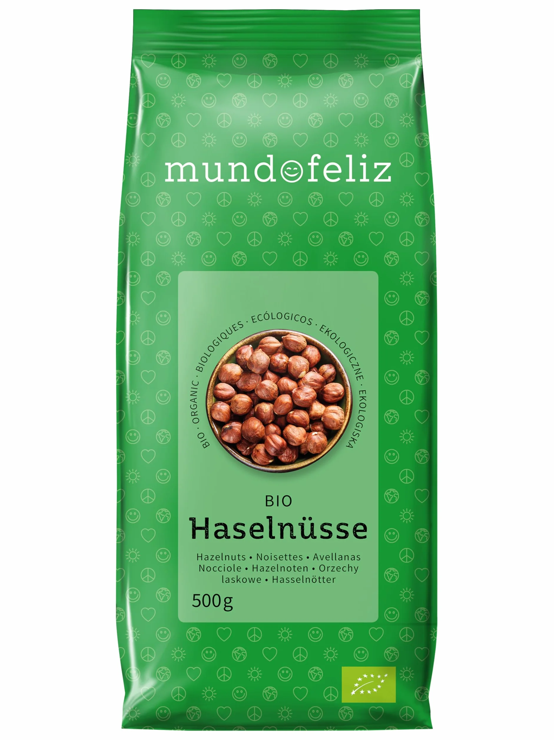 Mundo Feliz - Lot de 2 sachets de noisettes bio non grillées, 2 x 500 g