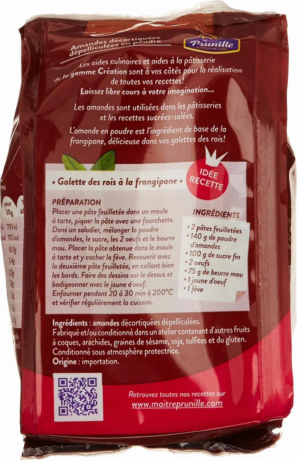 MAÎTRE PRUNILLE - Amandes En Poudre - Source De Magnésium Et Riche En Fibres - Pour Gâteau Et Pâtisserie - 100% Naturel - Sans Conservateur - Sachet 200 g