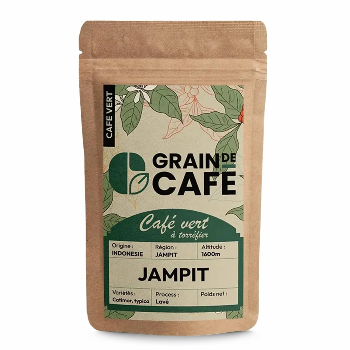 Café Vert en Grain Indonésie Java Jampit 1kg | 100% Arabica Non Torréfié | Café Brut à Torréfier Maison | Arômes Cèdre, Tabac, Épices | Idéal Machine à Cafe Grain