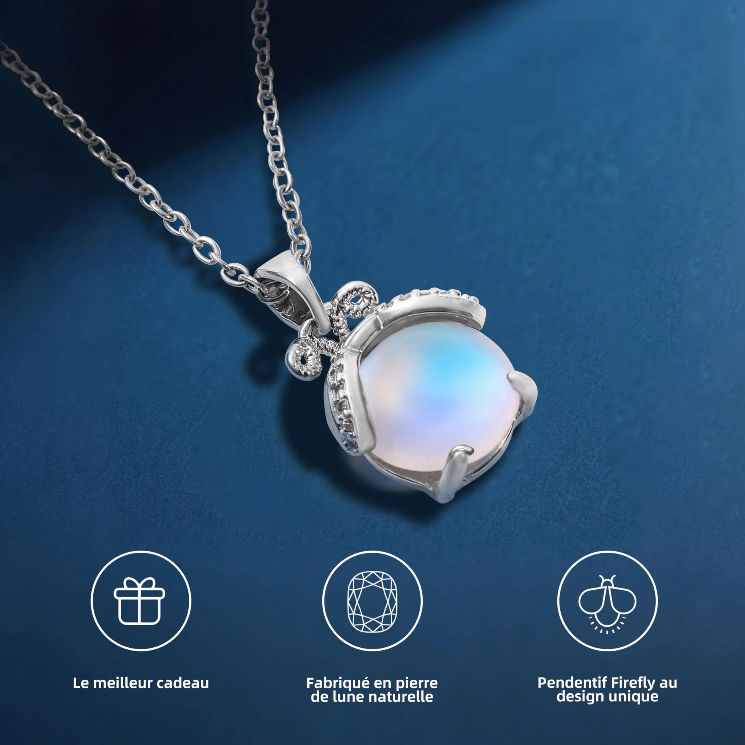 Merclix Collier Femme Pierre De Lune Cadeau Original Anniversaire Noel Fête Des Mères