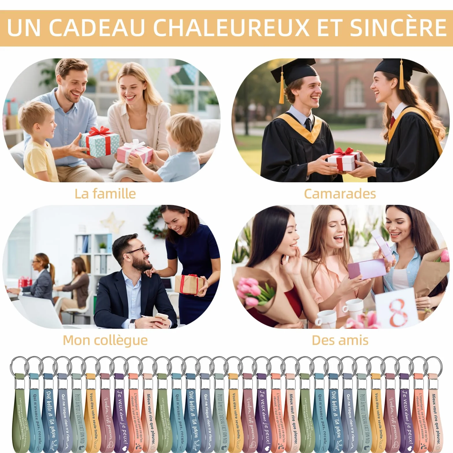 Lot de porte-clés en silicone avec citations inspirantes, cadeau pour employés, collègues, enseignants