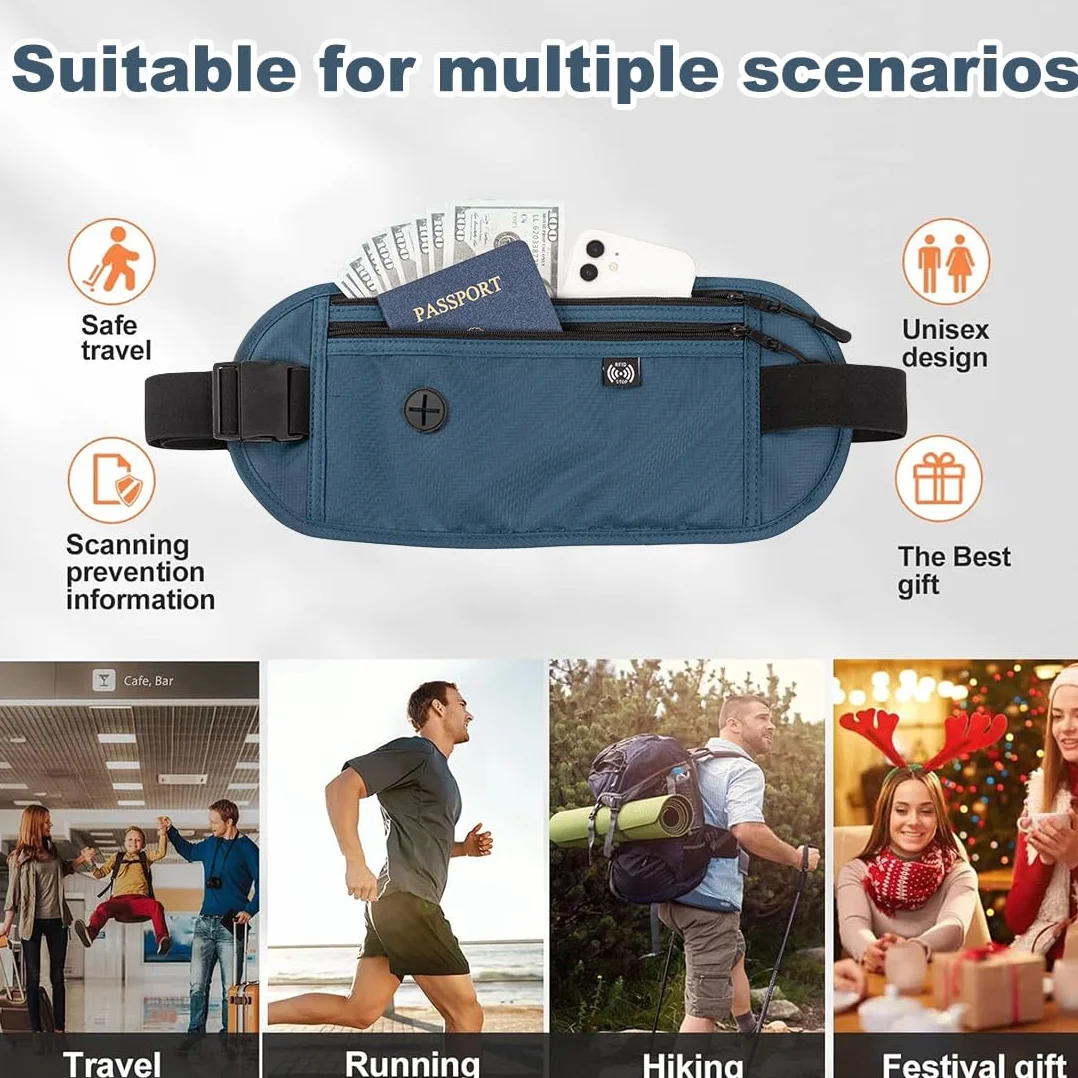 Pochette Ceinture de Voyage Antivol pour Femmes et Hommes, Sac Banane Caché pour Passeport et Téléphone