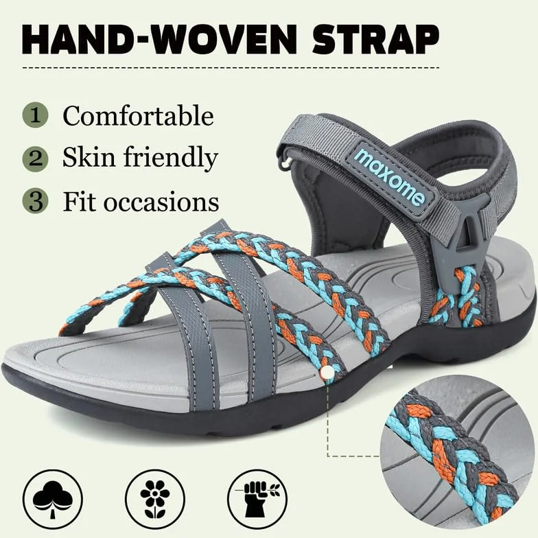 Maxome Sandales de randonnée pour femme confortables légères marche été sangles fermeture auto-agrippante plage