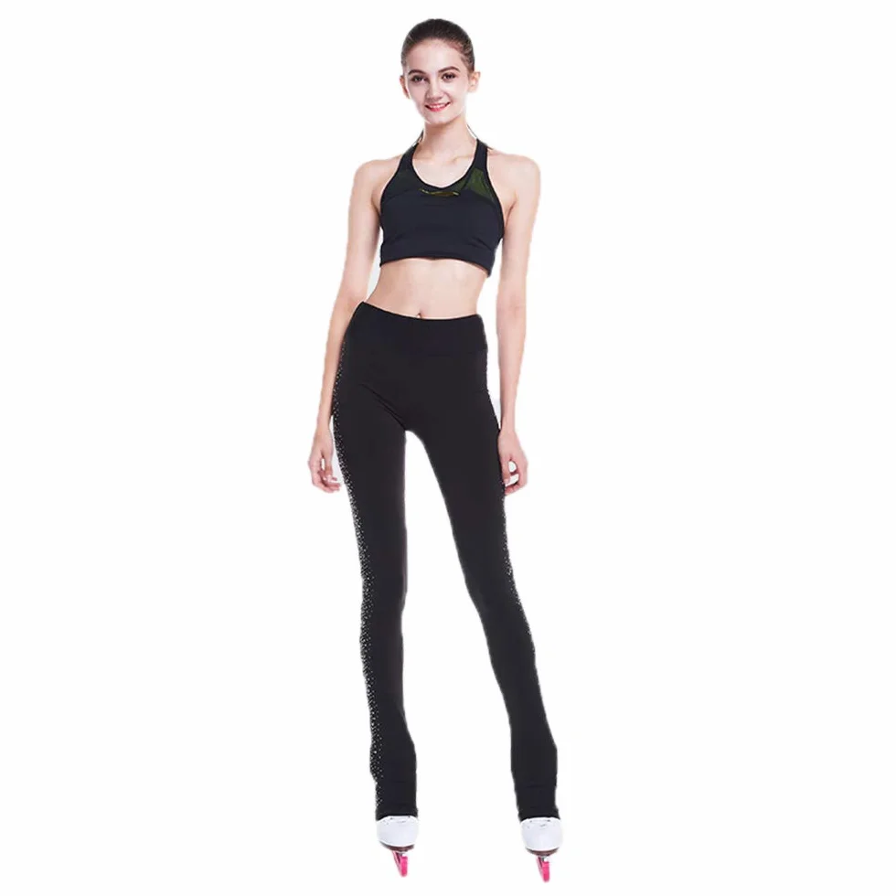 LIUHUO Pantalon de Patinage Artistique Filles Chaud Polaire Stretch Leggings