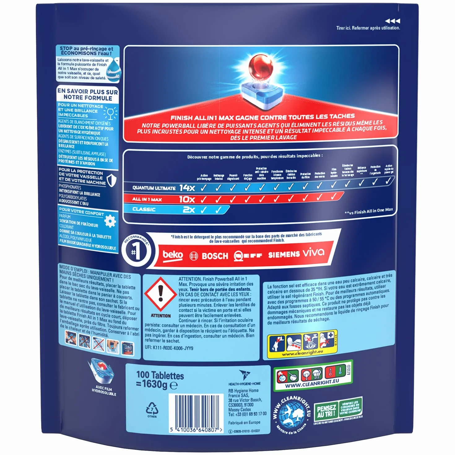 Finish Pastilles Lave-Vaisselle Powerball Comprimé Sans parfum All in One Max - 100 Tablettes Lave-Vaisselle
