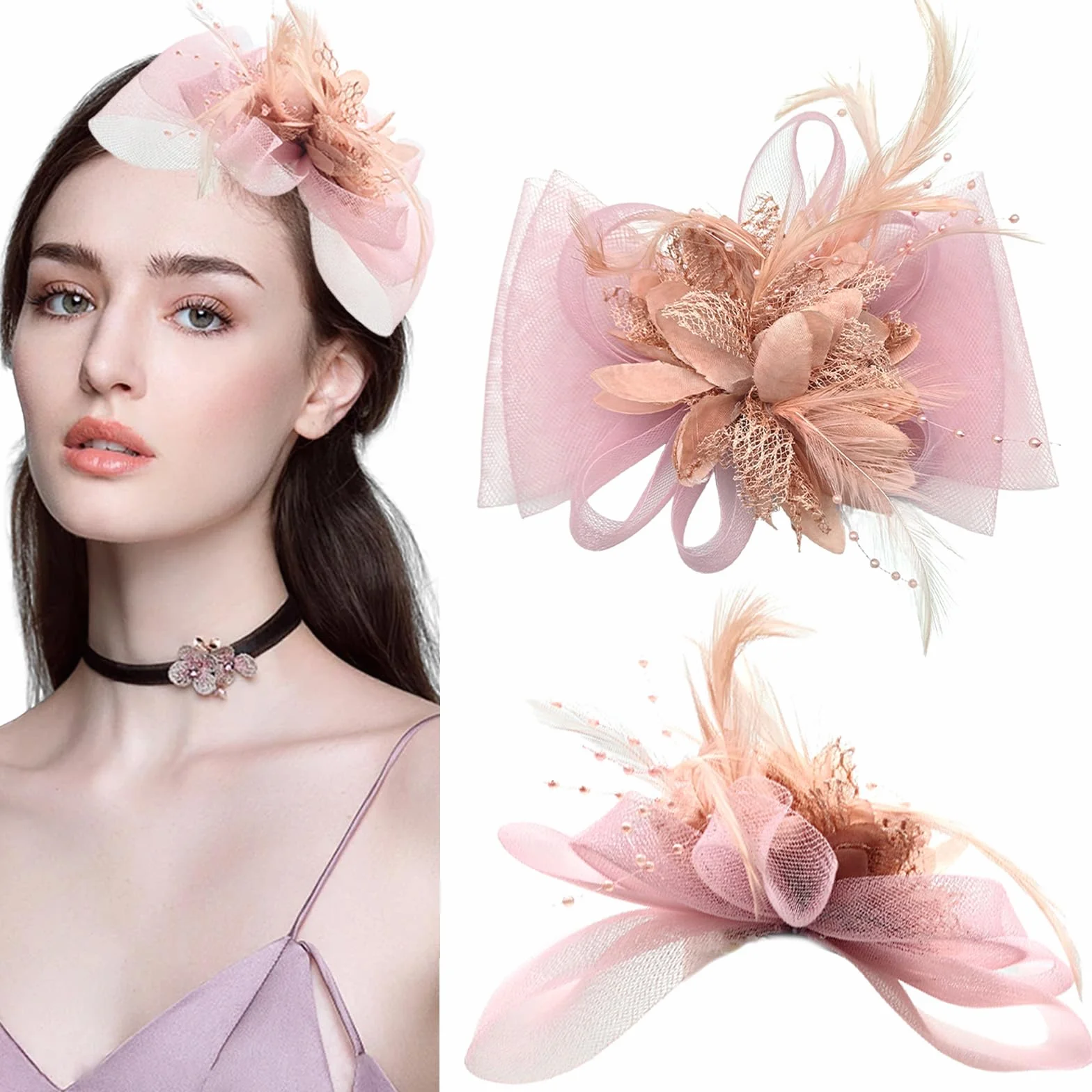 Fleur Le Tulle Fascinator Femme Rose Chapeau Bibi Mariage Cérémonie Cocktail Derby