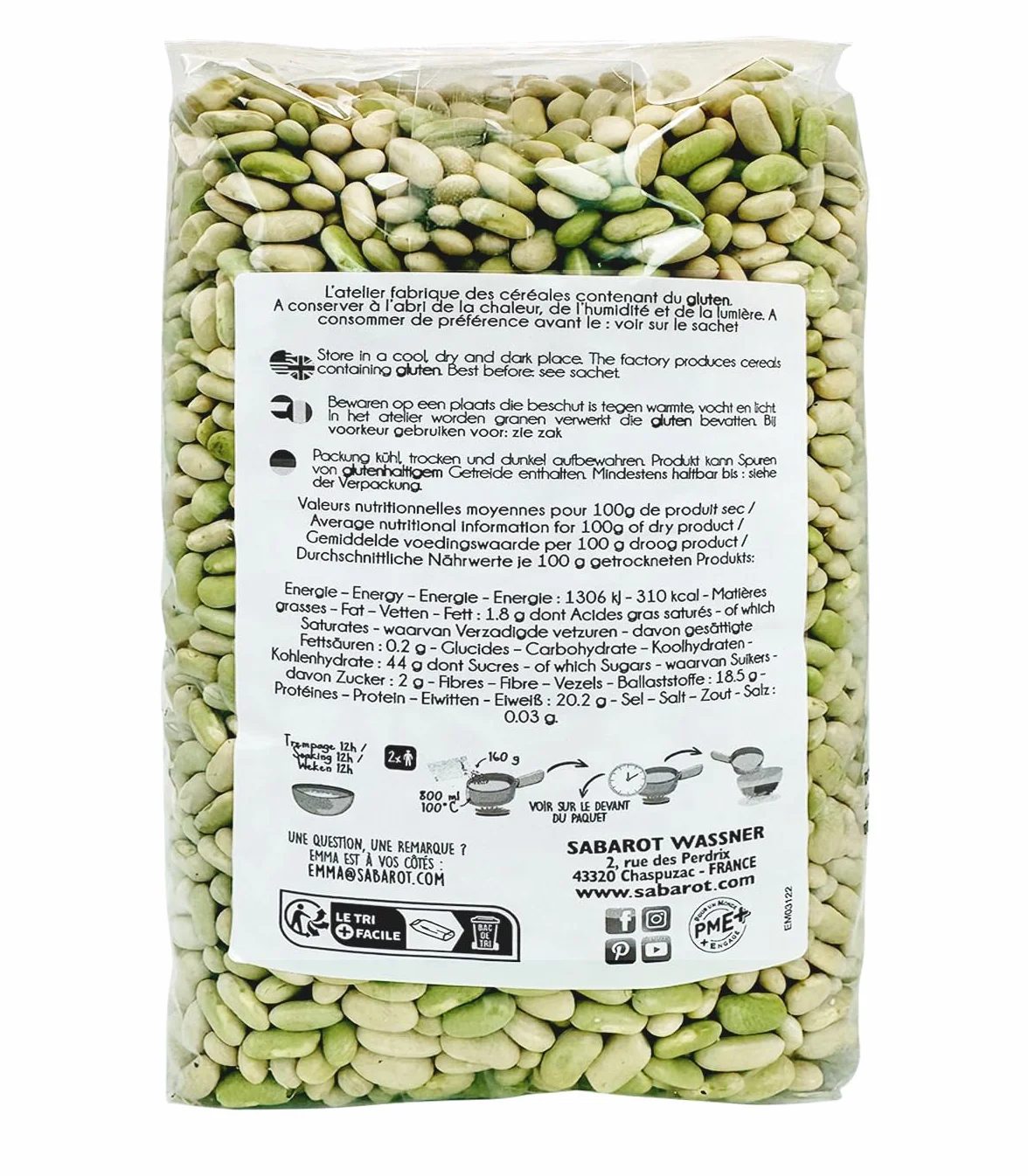 Flageolets Verts origine France - Sachet de 1Kg - Légumes secs - Sabarot