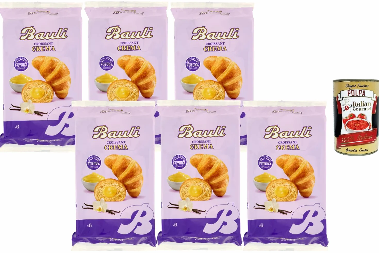 Italian Gourmet Bauli Croissants fourrés à la crème vanillée 6 x 300 g – viennoiserie moelleuse, goût vanille, snack sucré pour petit-déjeuner & goûter, pause café gourmande + Italian Gourmet Polpa