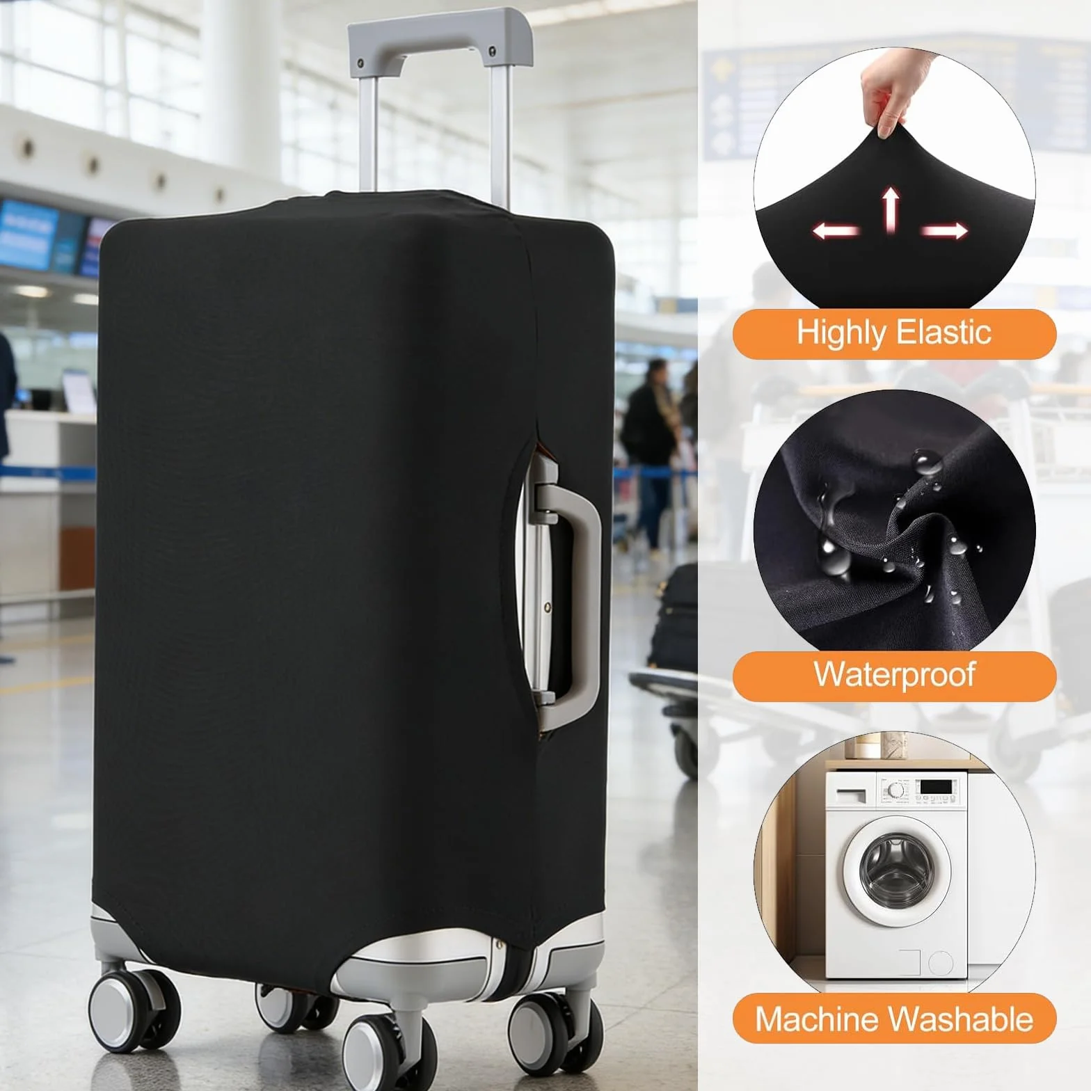 Housse de Protection pour Valise XL 29-32 Pouces avec Sangle et Fermeture Velcro Noir