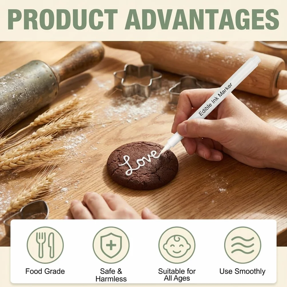 4 Feutre Alimentaire, Stylo Alimentaire Noir et Blanc Pâtisserie, Colorant Alimentaire Blanc Noir pour Décoration Gâteaux Biscuits Fondants Desserts DIY, Occasions Festives Occasions Festives