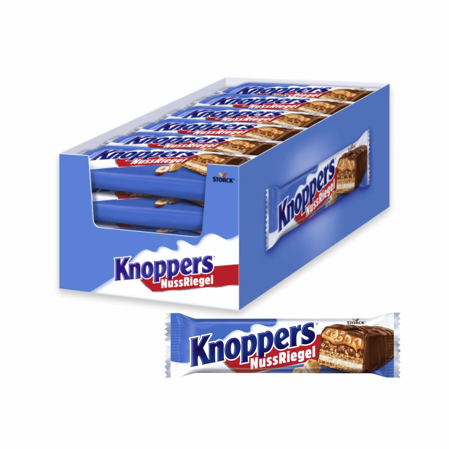 Knoppers Nut Bar - Barre chocolatée aux noisettes et lait, boîte de 24 barres