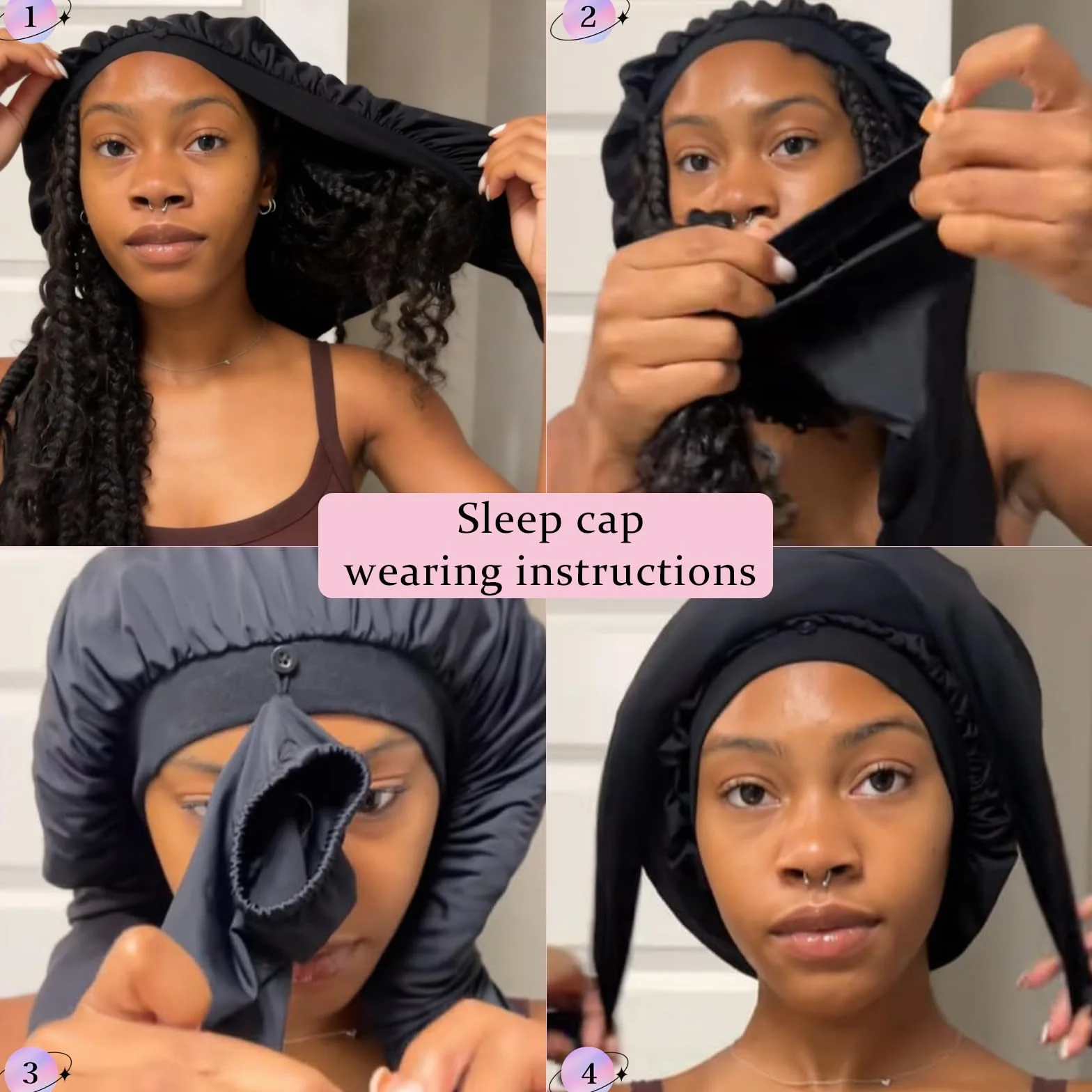Bonnet de Nuit en Soie pour Femmes Cheveux Longs 2-en-1 Respirant Tresses Bouclés