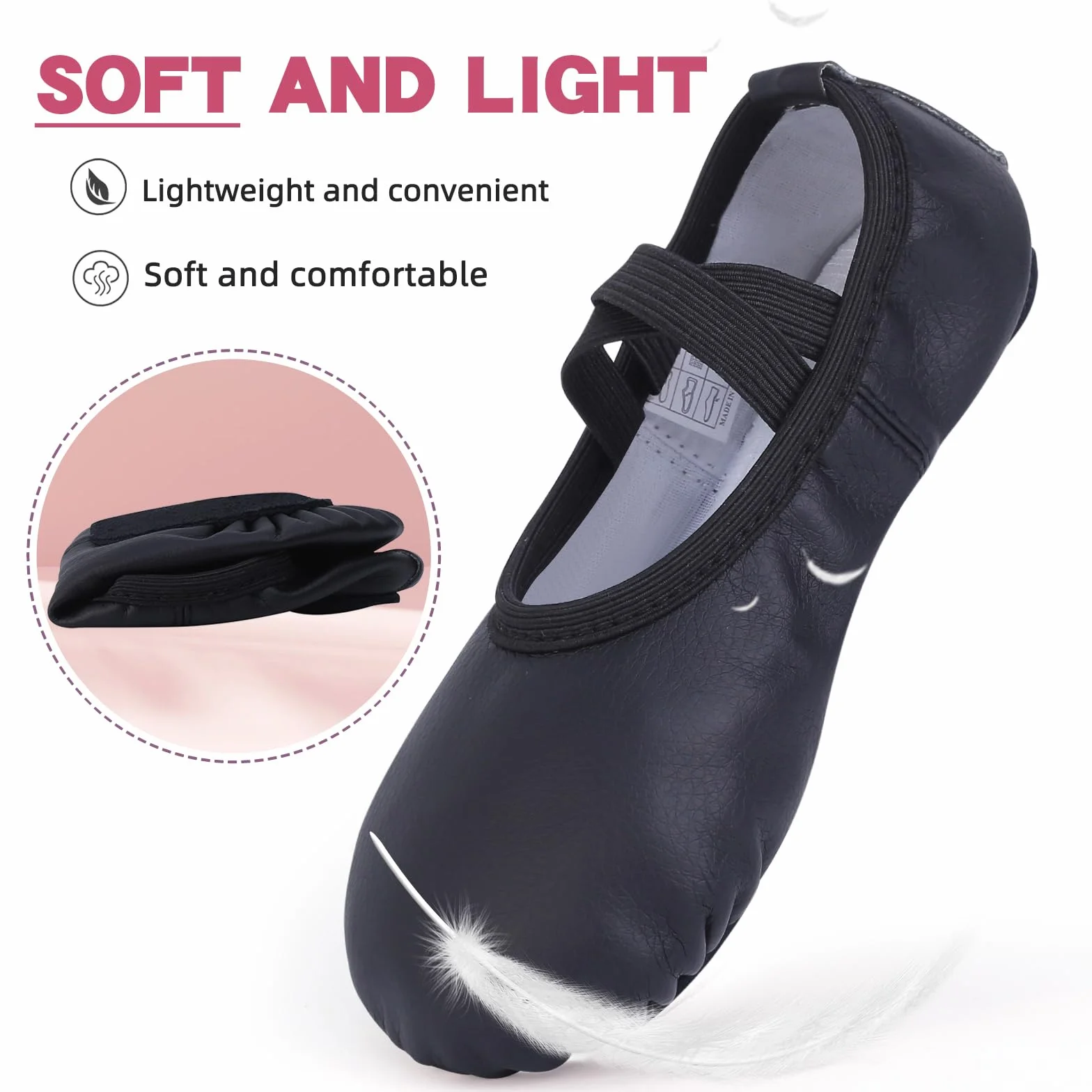 Chausson Danse Classique Fille Simili Cuir Demi Pointe Chaussure de Danse