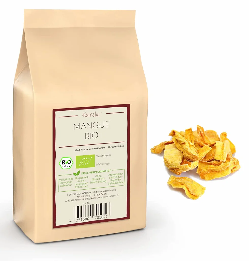 Kamelur mangue séchée bio, non sulfurée et non sucrée sans sucre 1 kg (Lot de 1)
