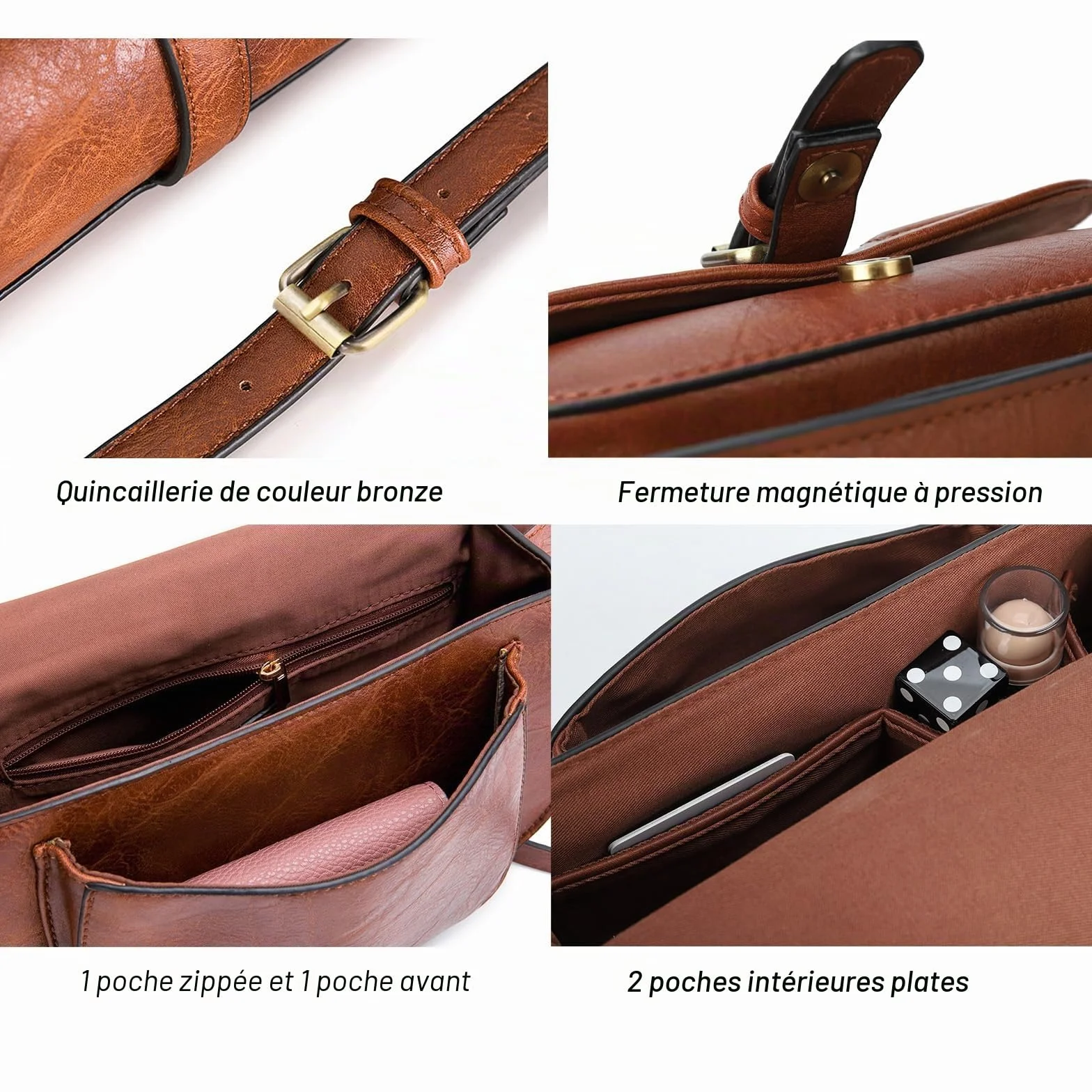 AFKOMST Sac Bandoulière Femme, Petit Sac à Main Brown