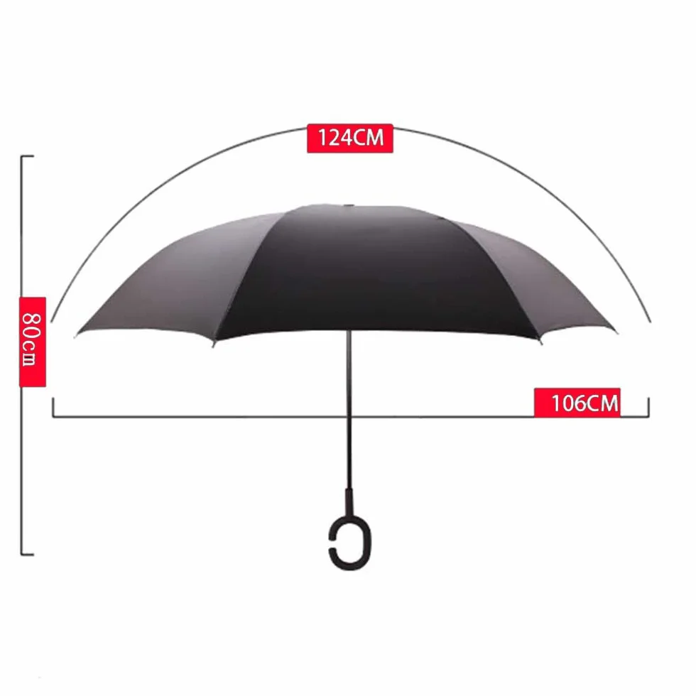 Parapluie Inversé Mains Libres Poignée Forme C Double Couche Coupe-Vent Anti-UV Voyage Voiture