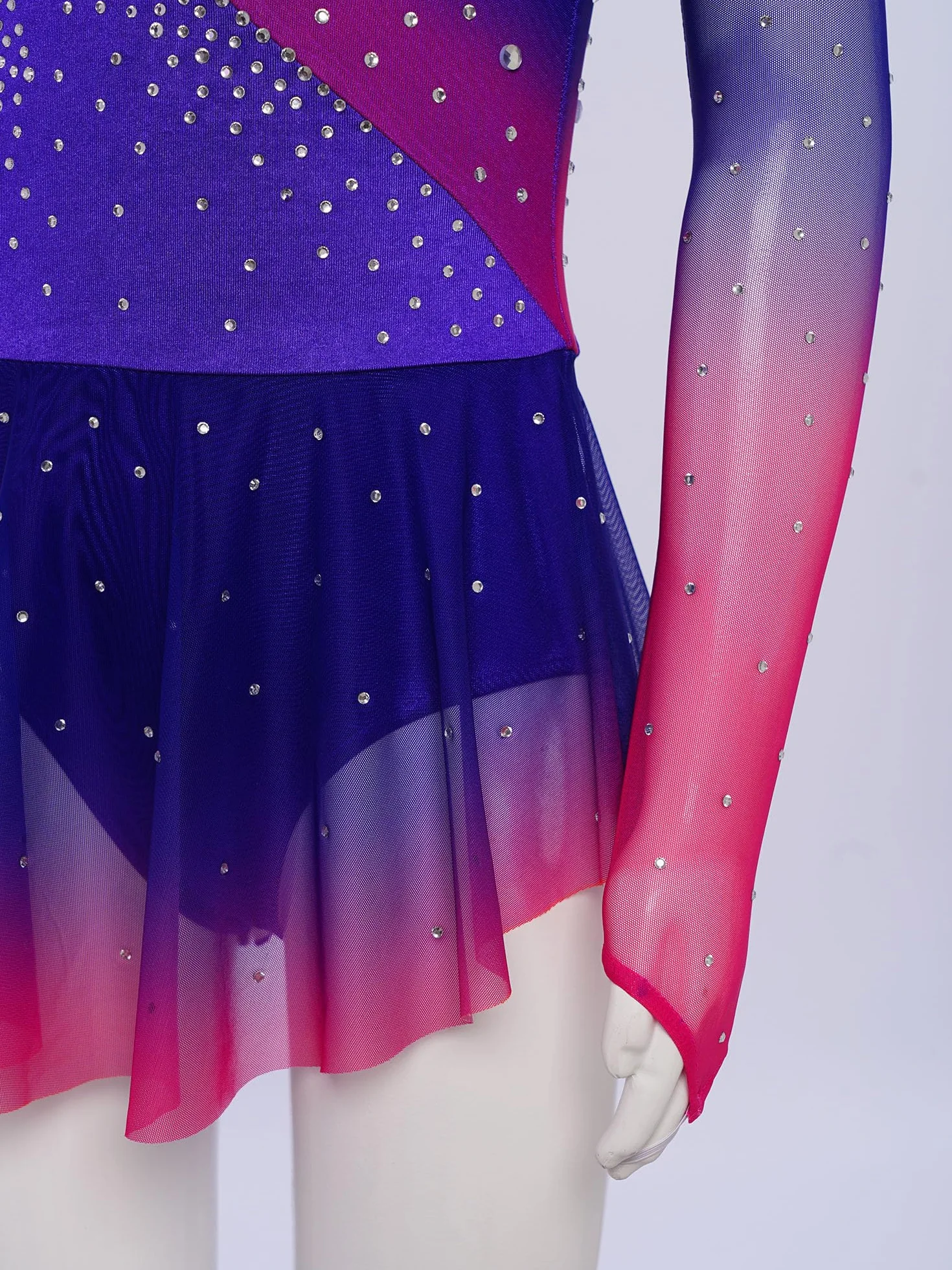 Robe Patinage Artistique Asymétrique Une Epaule Strass Justaucorps Gymnastique Danse Enfant 5-16 Ans