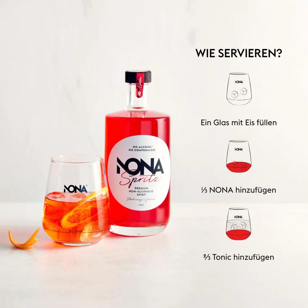 NONA Spritz 700ml | Apéritif sans alcool à la sanguine & racine de gentiane | Inspiré du Spritz italien | 0% vol | Idéal pour cocktails sans alcool au goût fruité & amer