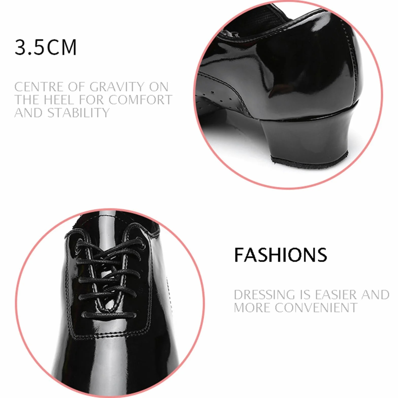 Chaussures De Danse Latine Hommes Semelle Fendue Cuir Verni Talon Bas Respirant
