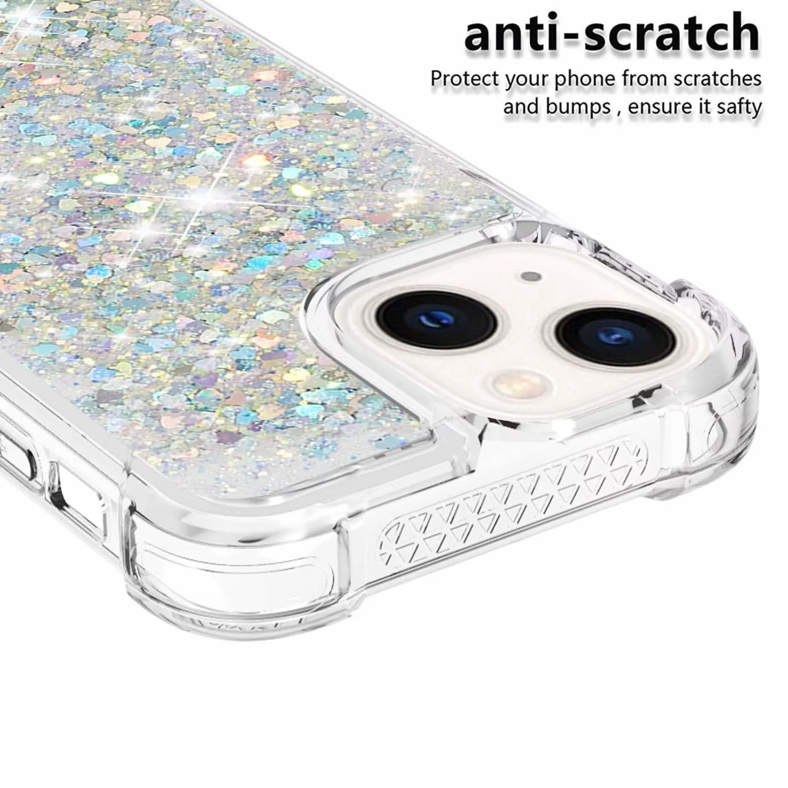Didan Nadoli Coque iPhone 13 TPU Protecteur Brillant Paillettes Sables Mouvants Transparente Cristal Antichoc Bumper